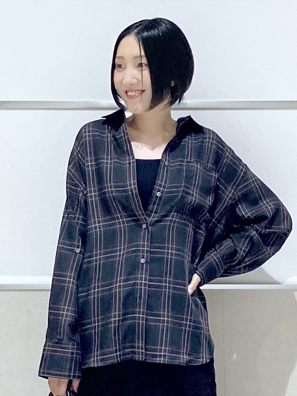 eriko さんの「Dessin｜【セットアップ可/洗える】シアーチェック オーバーシャツ」を使ったコーディネート