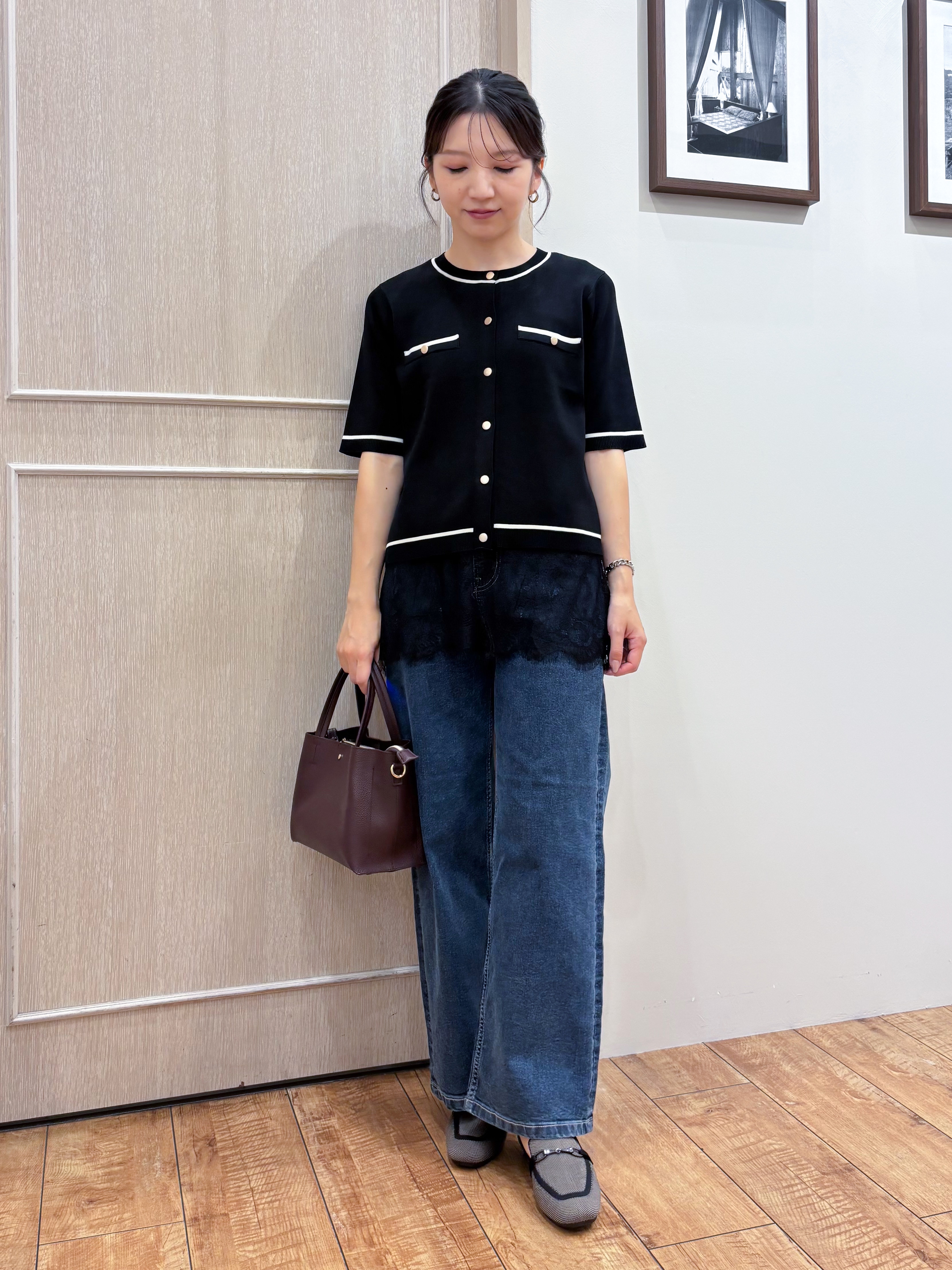 なみさんの「SHOO･LA･RUE｜【UV/S-LL/洗濯機可】毛玉になりにくい 配色5分袖カーディガン」を使ったコーディネート