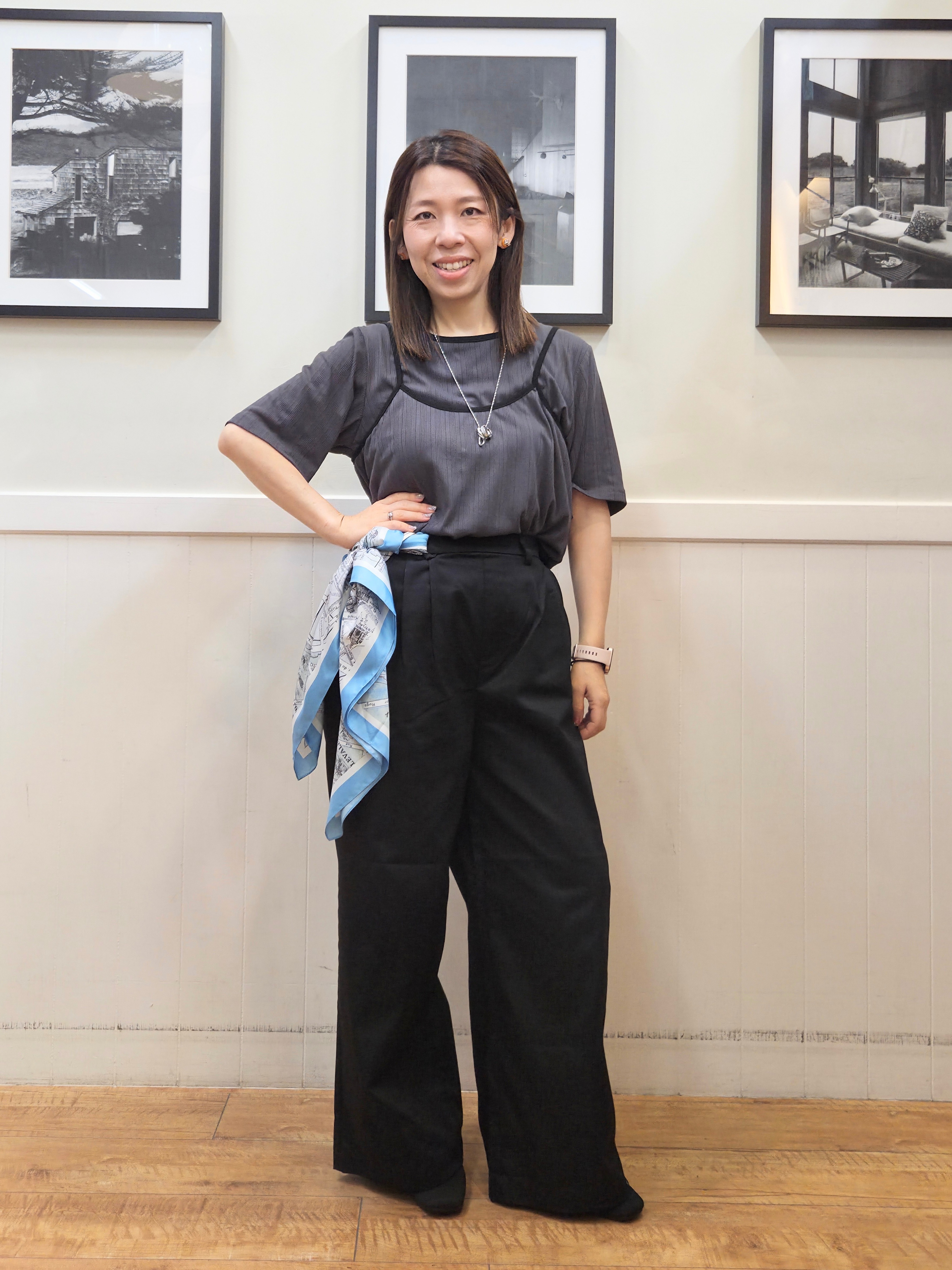 nao.さんの「SHOO･LA･RUE｜【2点セット】ランダムテレコで細見え  配色使いTシャツ+キャミソール」を使ったコーディネート