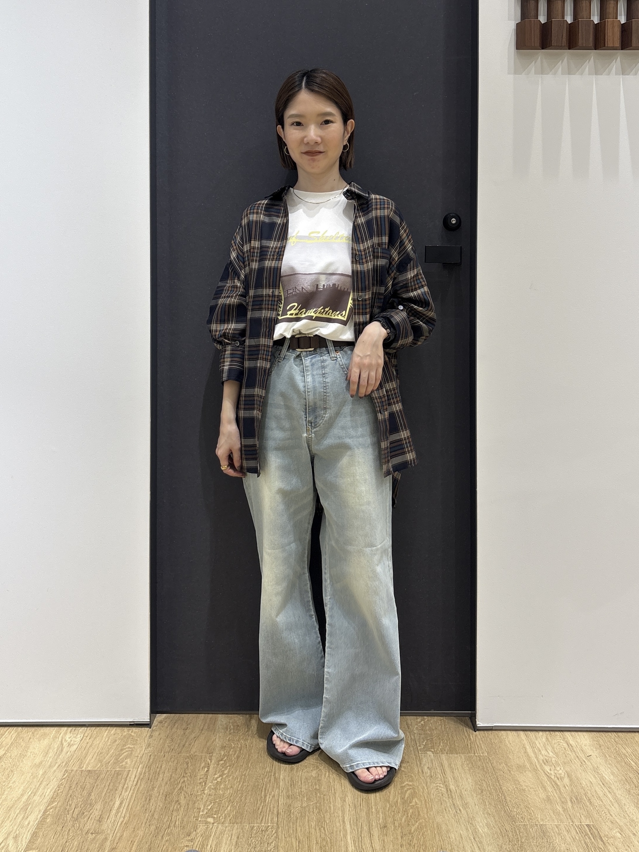 risaさんの「Dessin｜【セットアップ可/洗える】シアーチェック オーバーシャツ」を使ったコーディネート