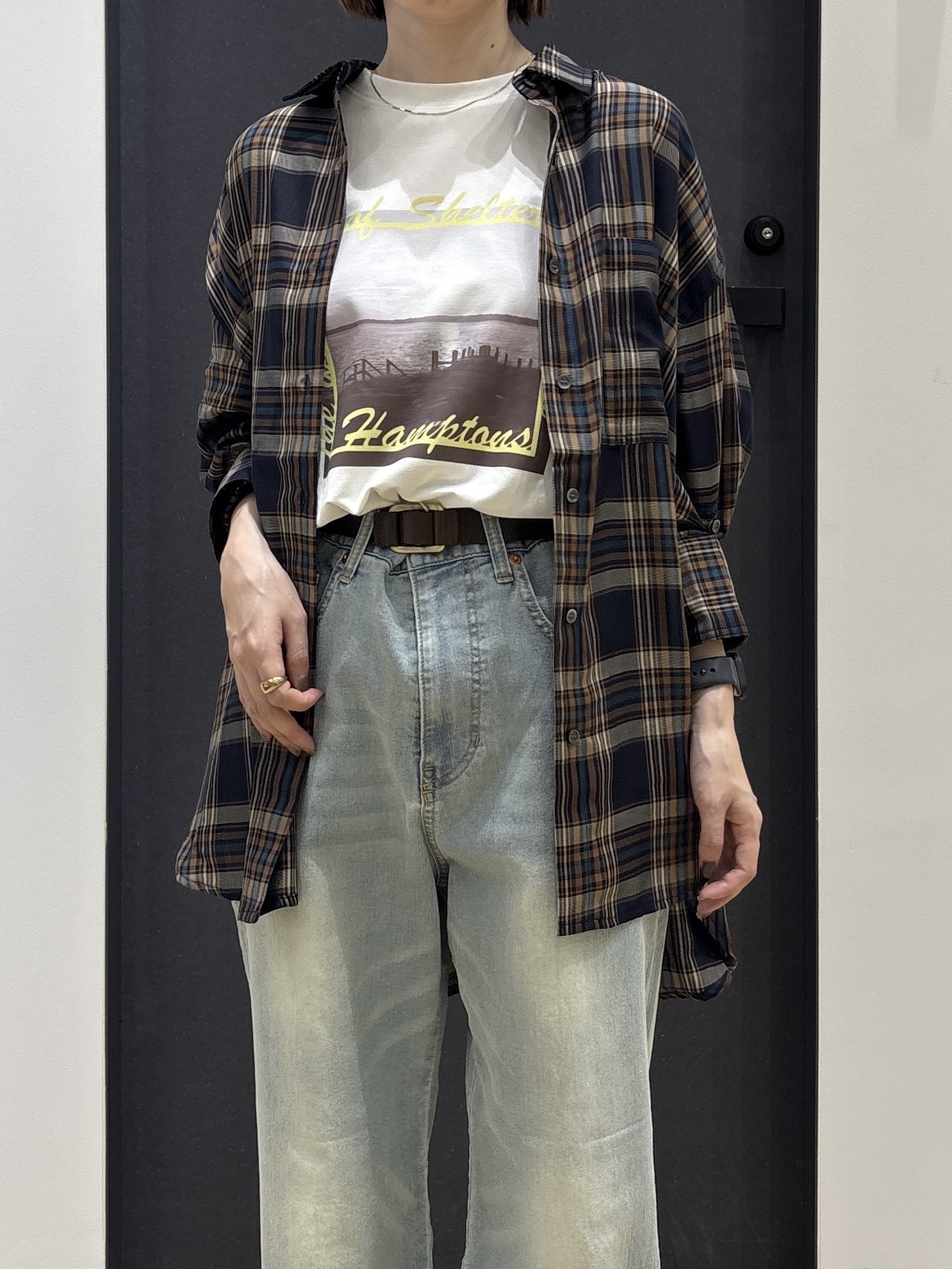 risaさんの「Dessin｜【セットアップ可/洗える】シアーチェック オーバーシャツ」を使ったコーディネート