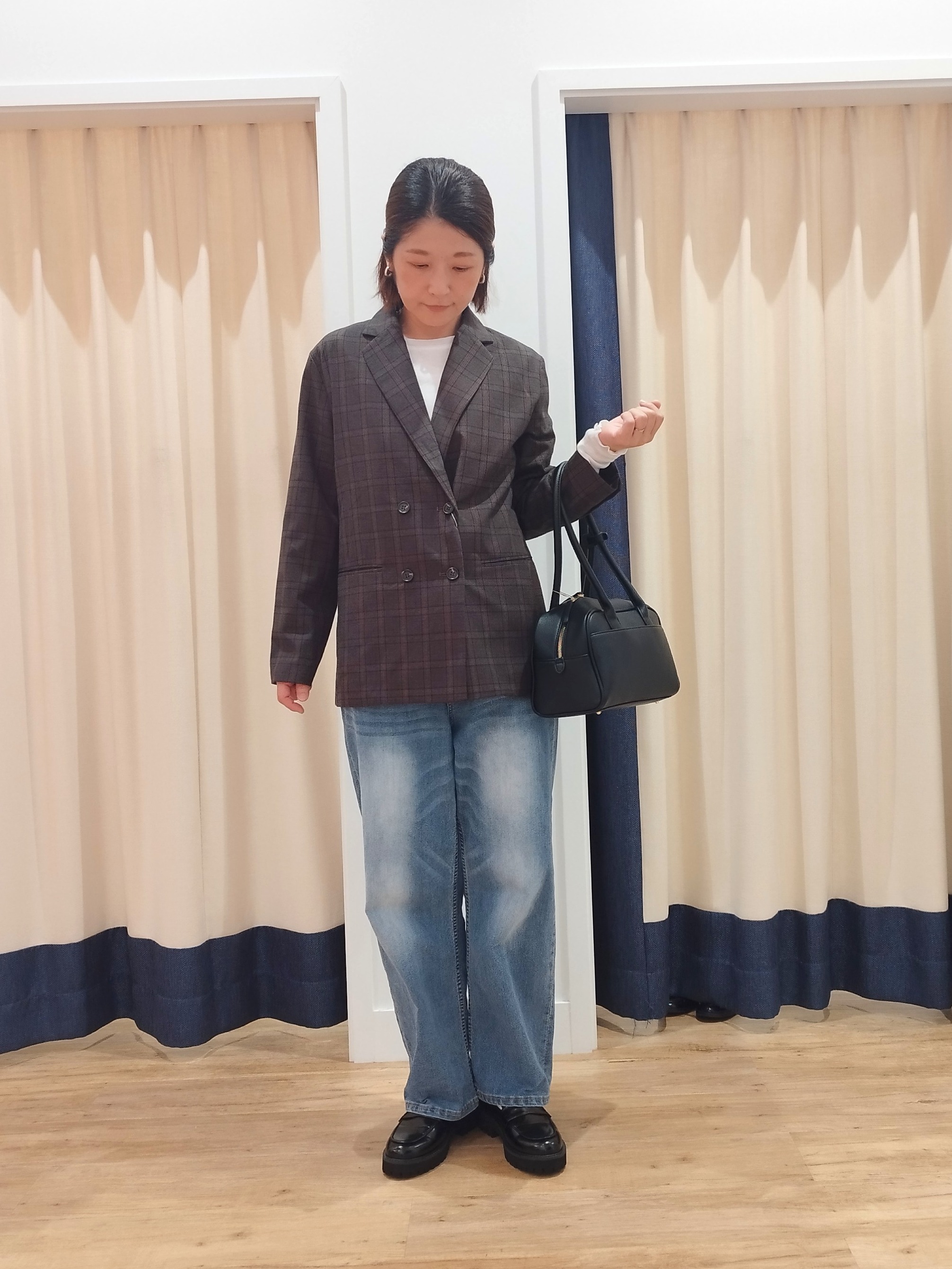 HIROさんの「Dessin｜【セットアップ可/洗える】先染チェックダブルジャケット」を使ったコーディネート