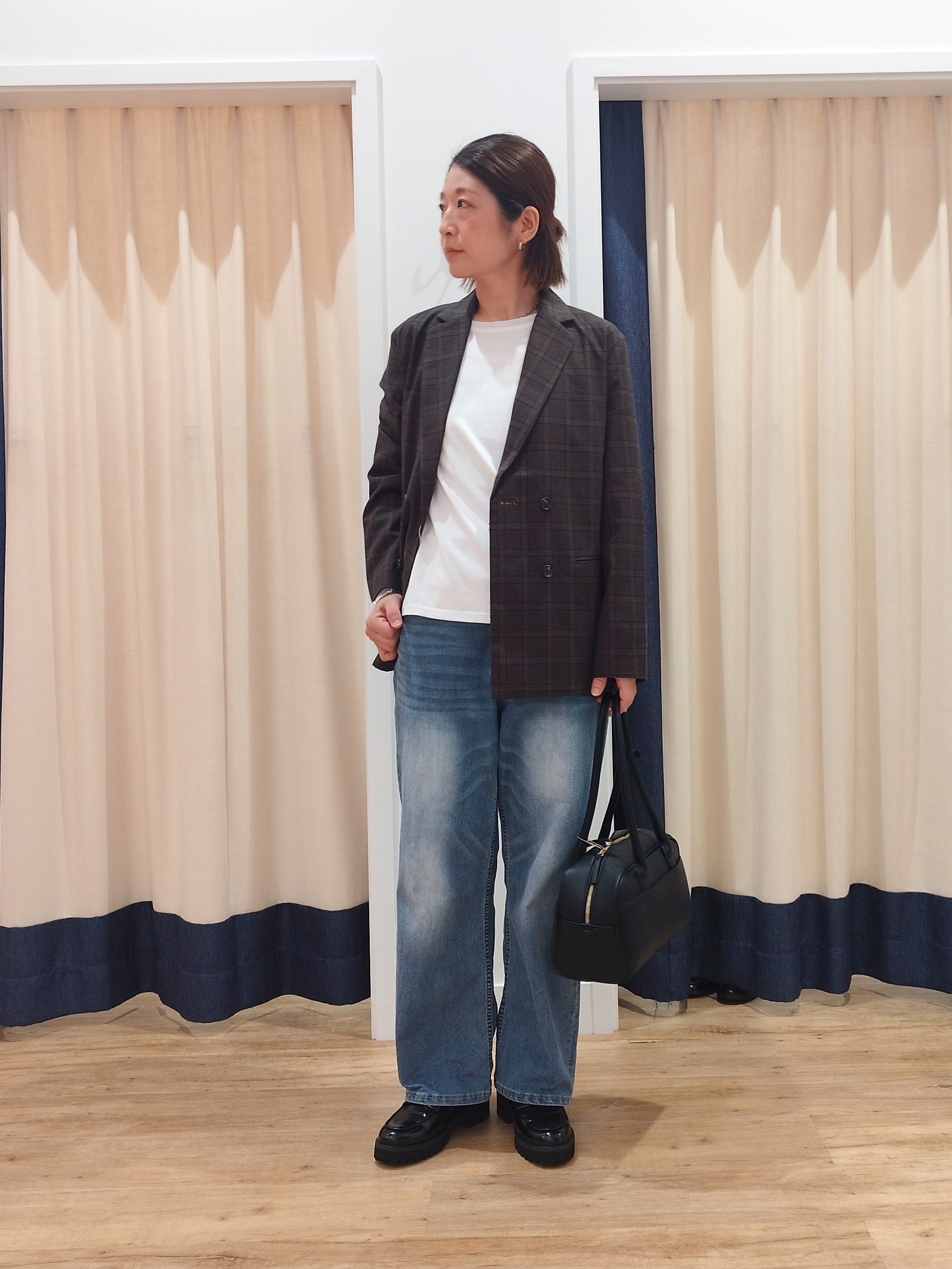 HIROさんの「Dessin｜【セットアップ可/洗える】先染チェックダブルジャケット」を使ったコーディネート