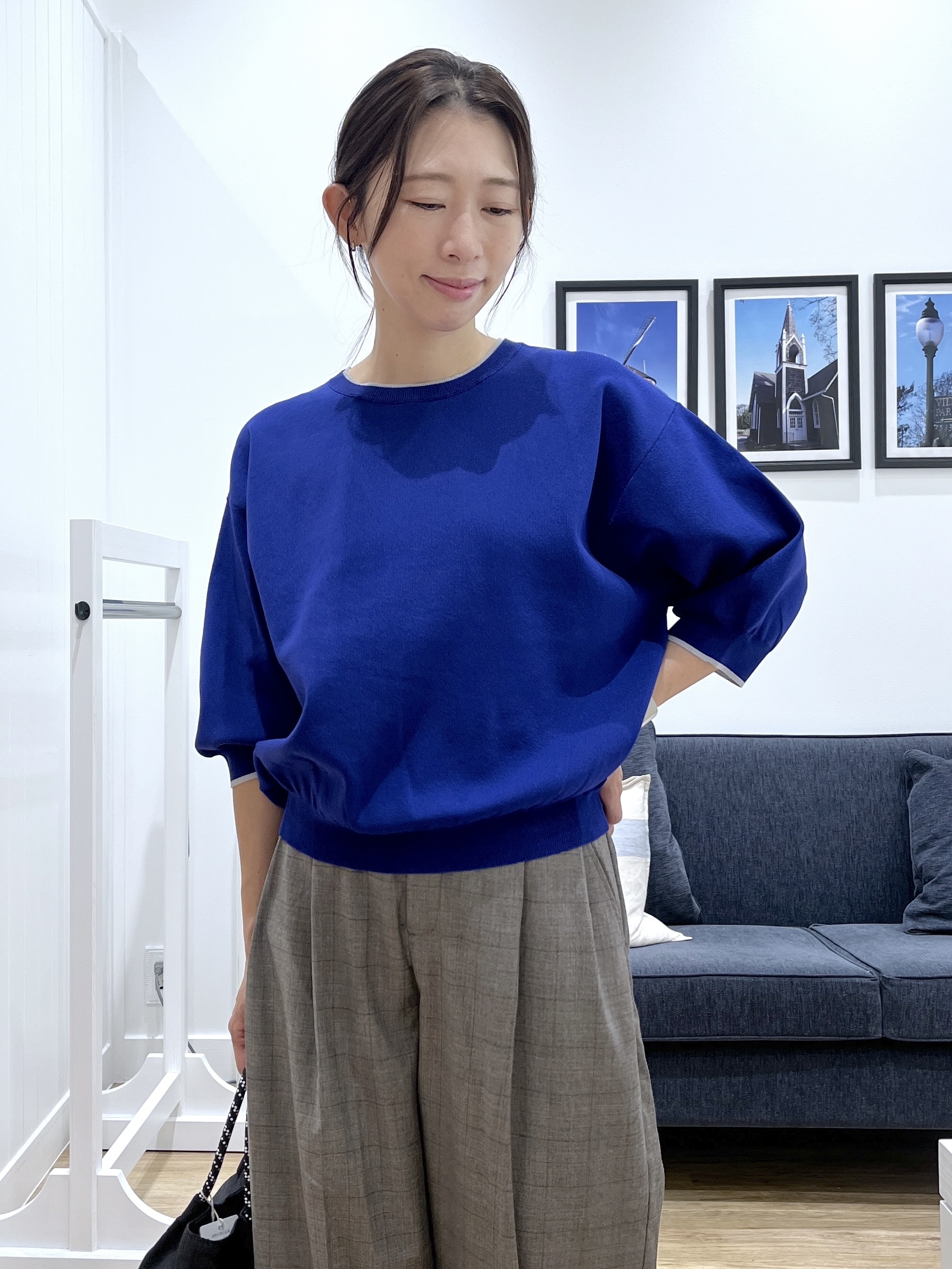 canaさんの「Dessin｜【UVカット/洗濯機OK】6分袖配色ニット」を使ったコーディネート