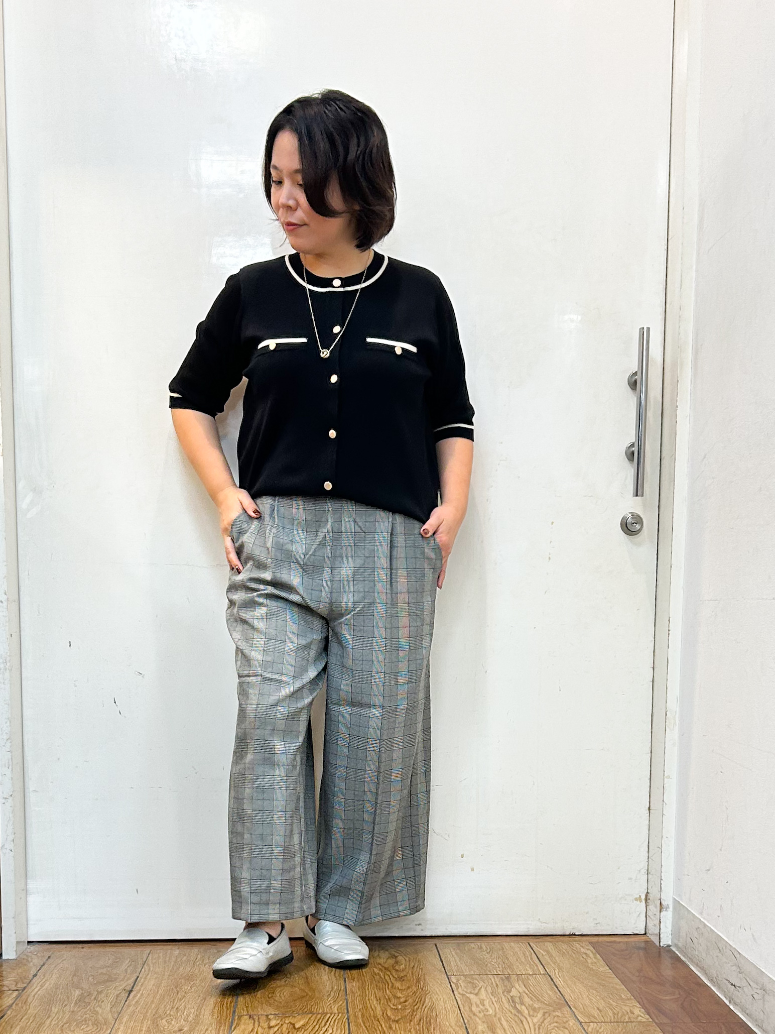 haruさんの「SHOO･LA･RUE｜【UV/S-LL/洗濯機可】毛玉になりにくい 配色5分袖カーディガン」を使ったコーディネート