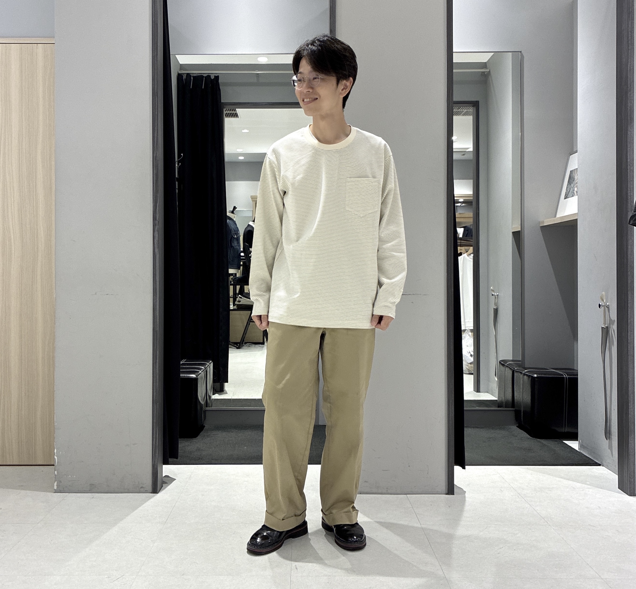 わいずみさんの「TAKEO KIKUCHI｜3Dナイロンストレッチ バンドカラーシャツ」を使ったコーディネート