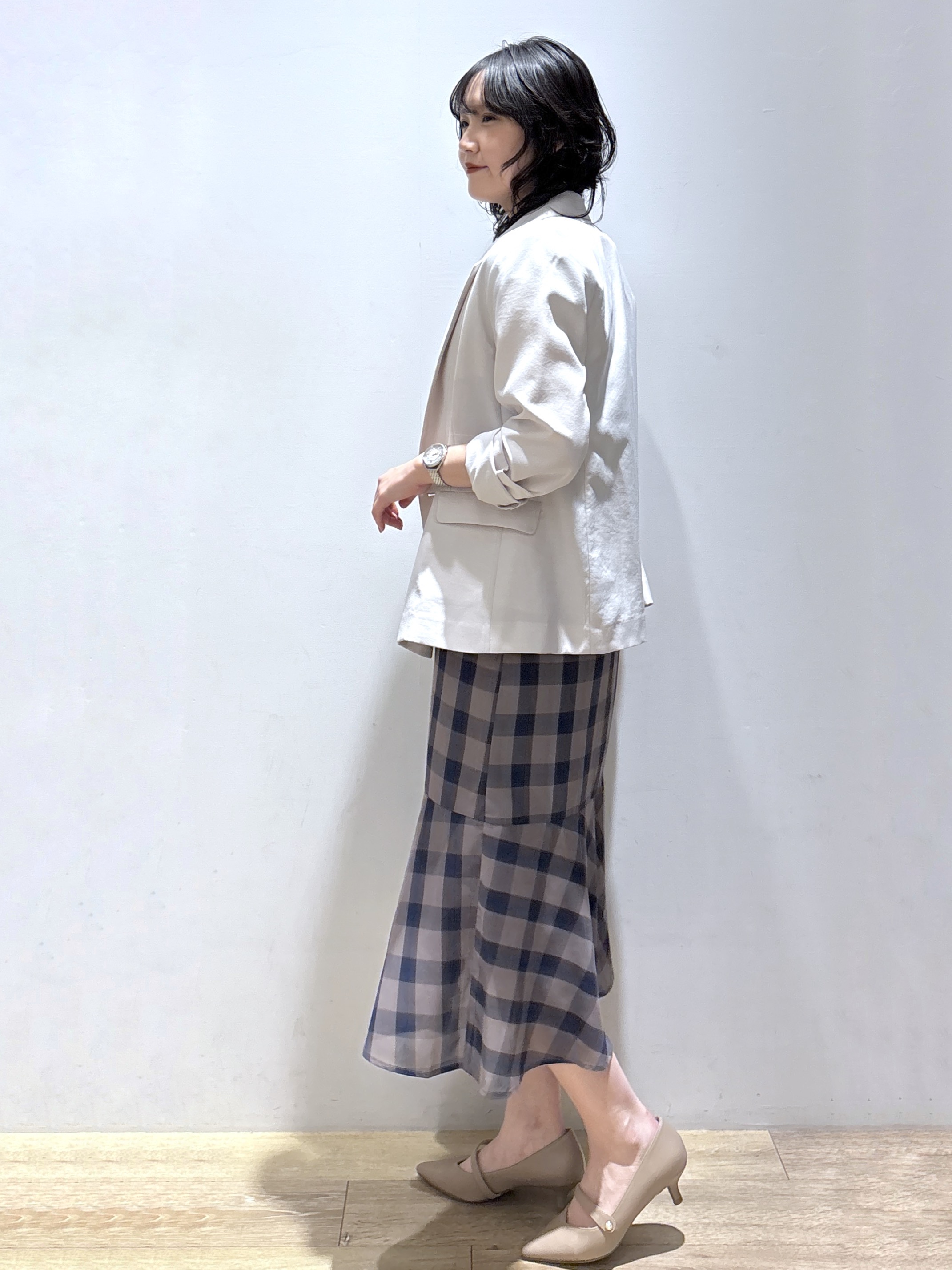 mizukiさんの「index｜《再入荷》ダブルブレストテーラードジャケット【接触冷感／吸水速乾／イージーアイロン／防シワ／洗濯機O」を使ったコーディネート