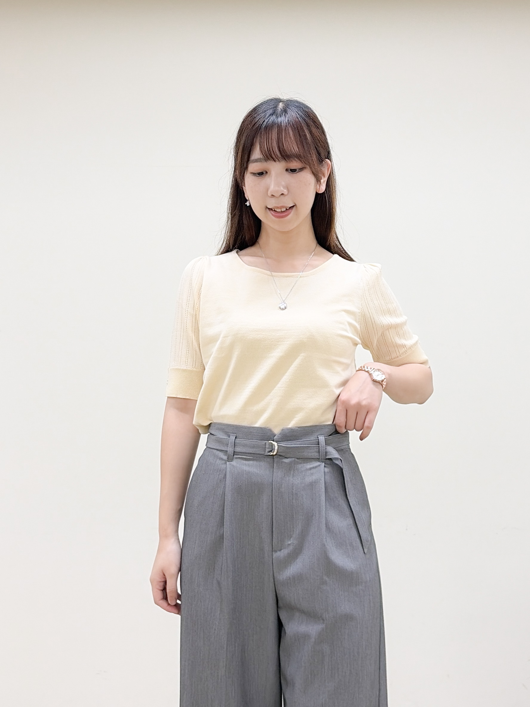 yurinaさんの「index｜透かし編み半袖ニット【洗濯機OK／抗ピル】」を使ったコーディネート