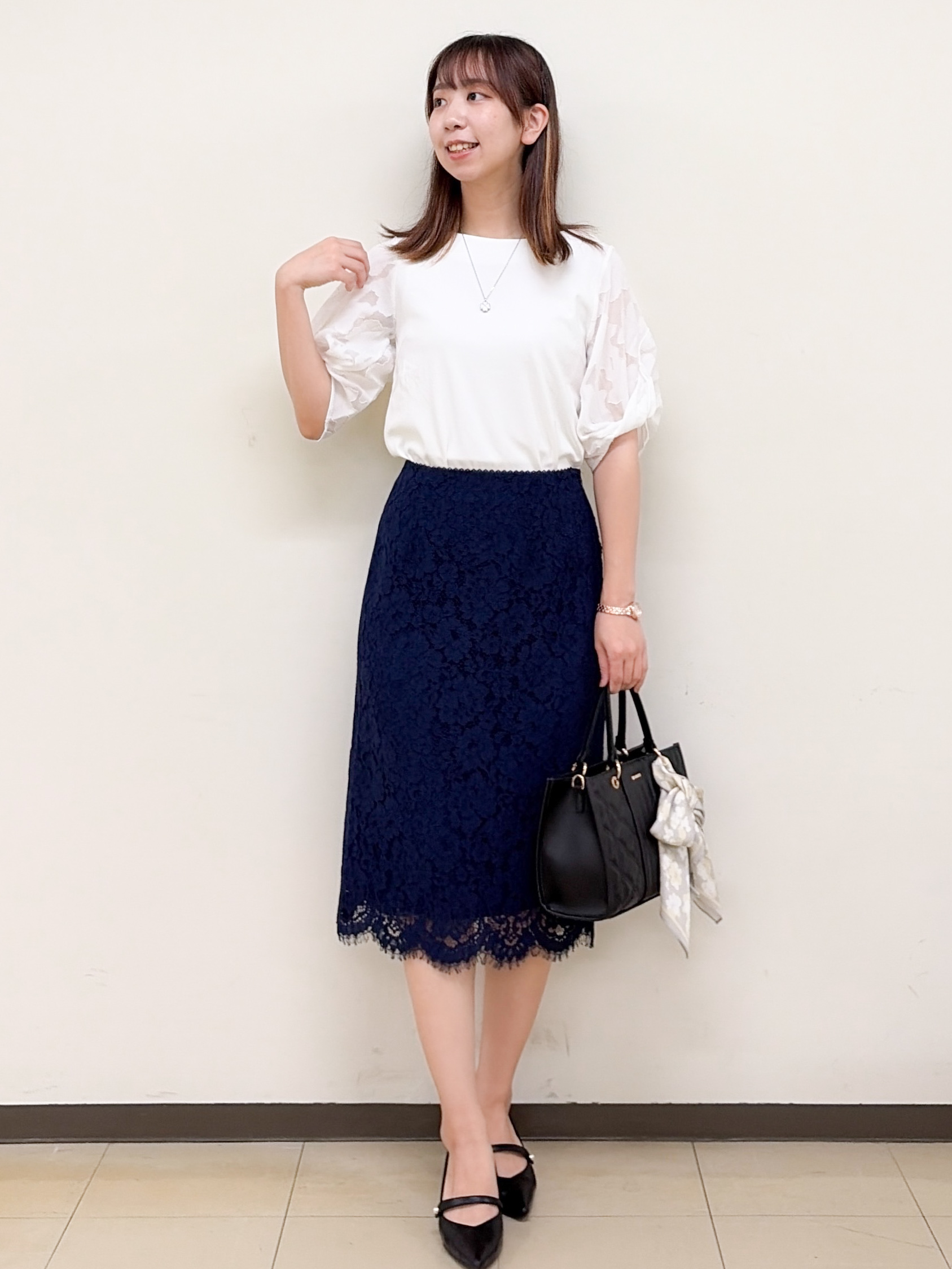 yurinaさんの「index｜花柄ジャカード５分袖トップス《接触冷感／UVケア／洗濯機OK》」を使ったコーディネート