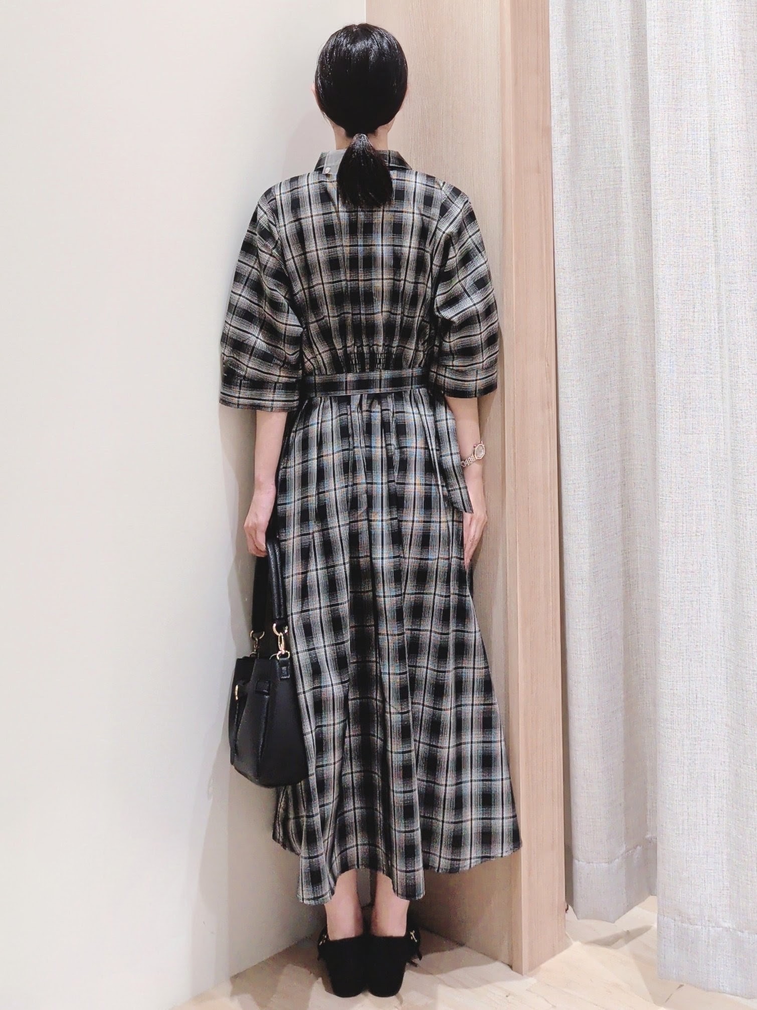 Yuiさんの「grove｜チェック柄ベルト付シャツワンピース」を使ったコーディネート