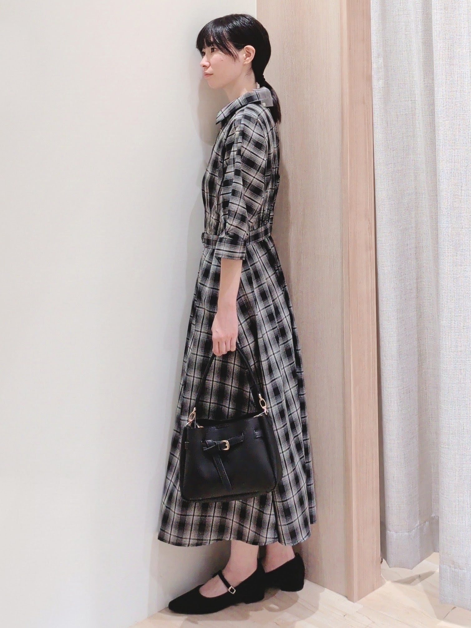 Yuiさんの「grove｜チェック柄ベルト付シャツワンピース」を使ったコーディネート