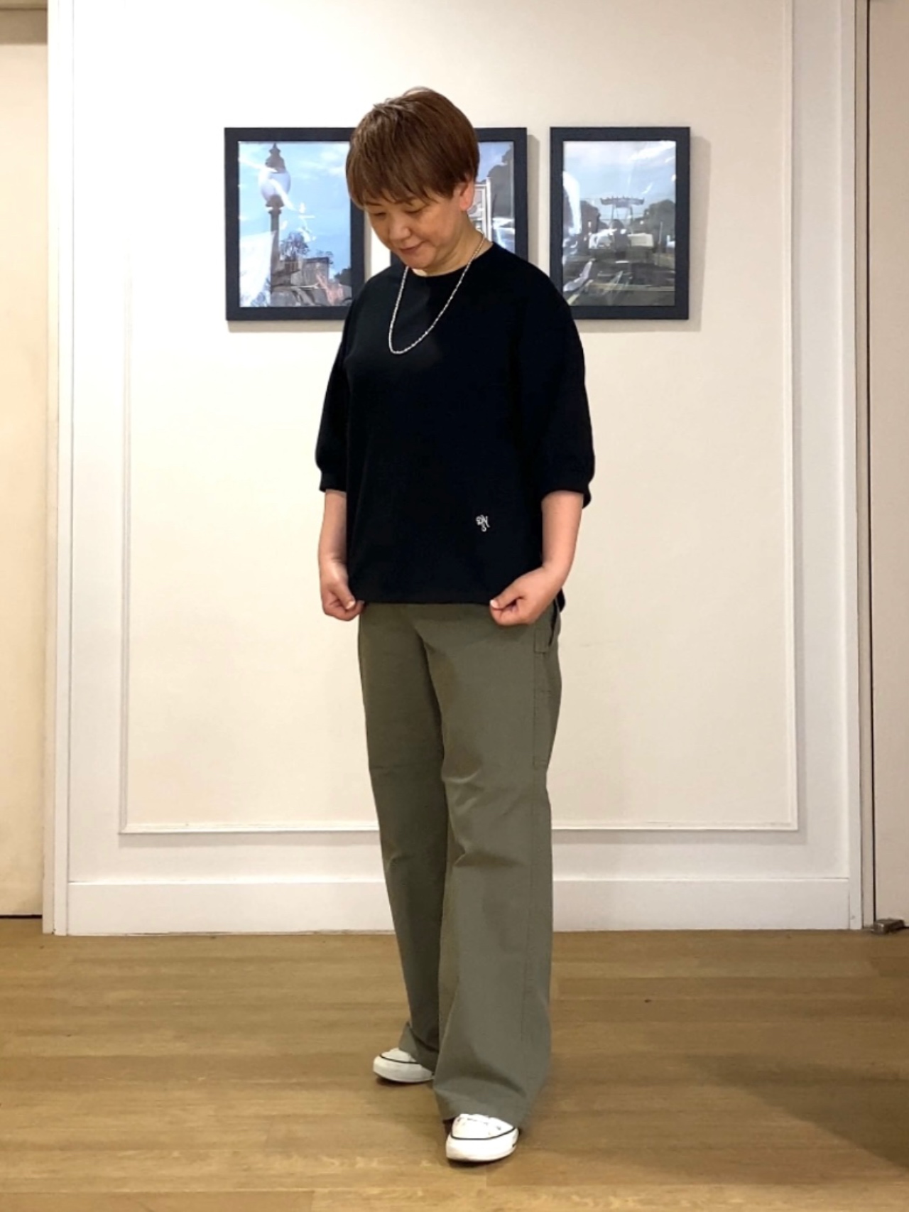 Hiroさんの「Dessin｜【高レビュー/洗える/XS-L】バックヘンリーミニ裏毛 5分袖」を使ったコーディネート