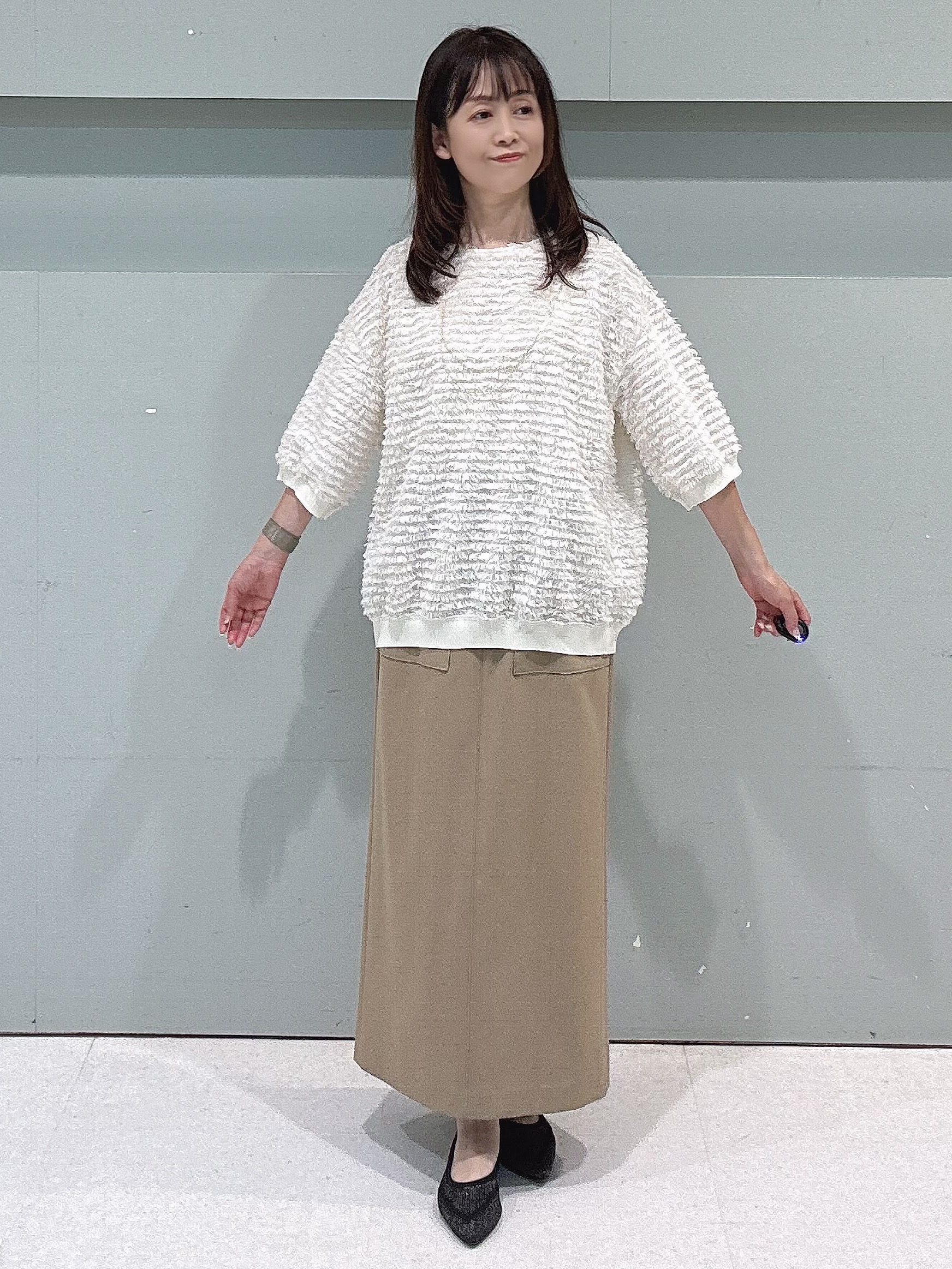 makiさんの「UNTITLED｜【秋映え/体型カバー】フェザージャガードプルオーバー」を使ったコーディネート