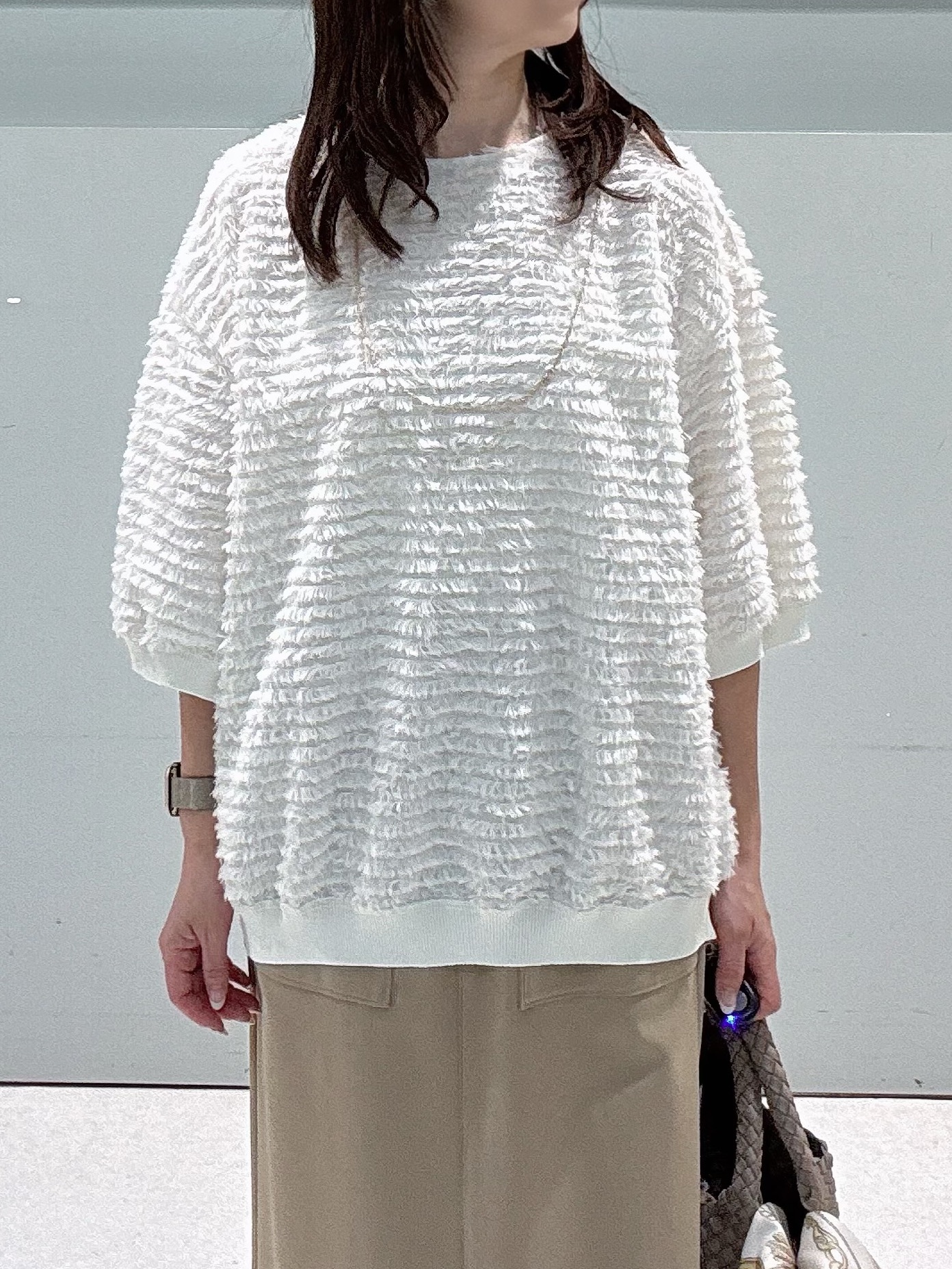 makiさんの「UNTITLED｜【秋映え/体型カバー】フェザージャガードプルオーバー」を使ったコーディネート
