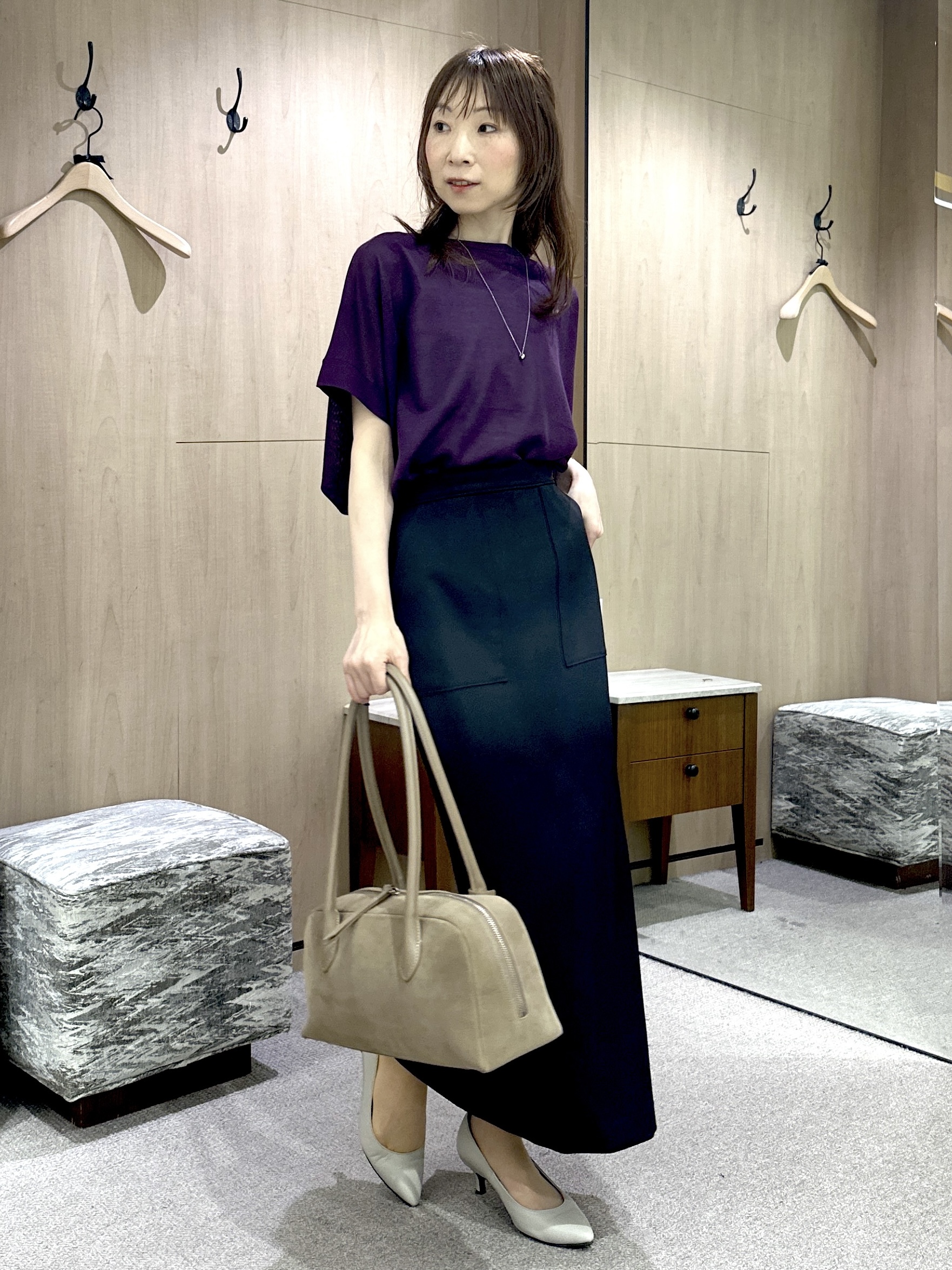 Miwaさんの「UNTITLED｜【アンサンブル可/品のある透け感】Tシャツ風ニットトップス」を使ったコーディネート