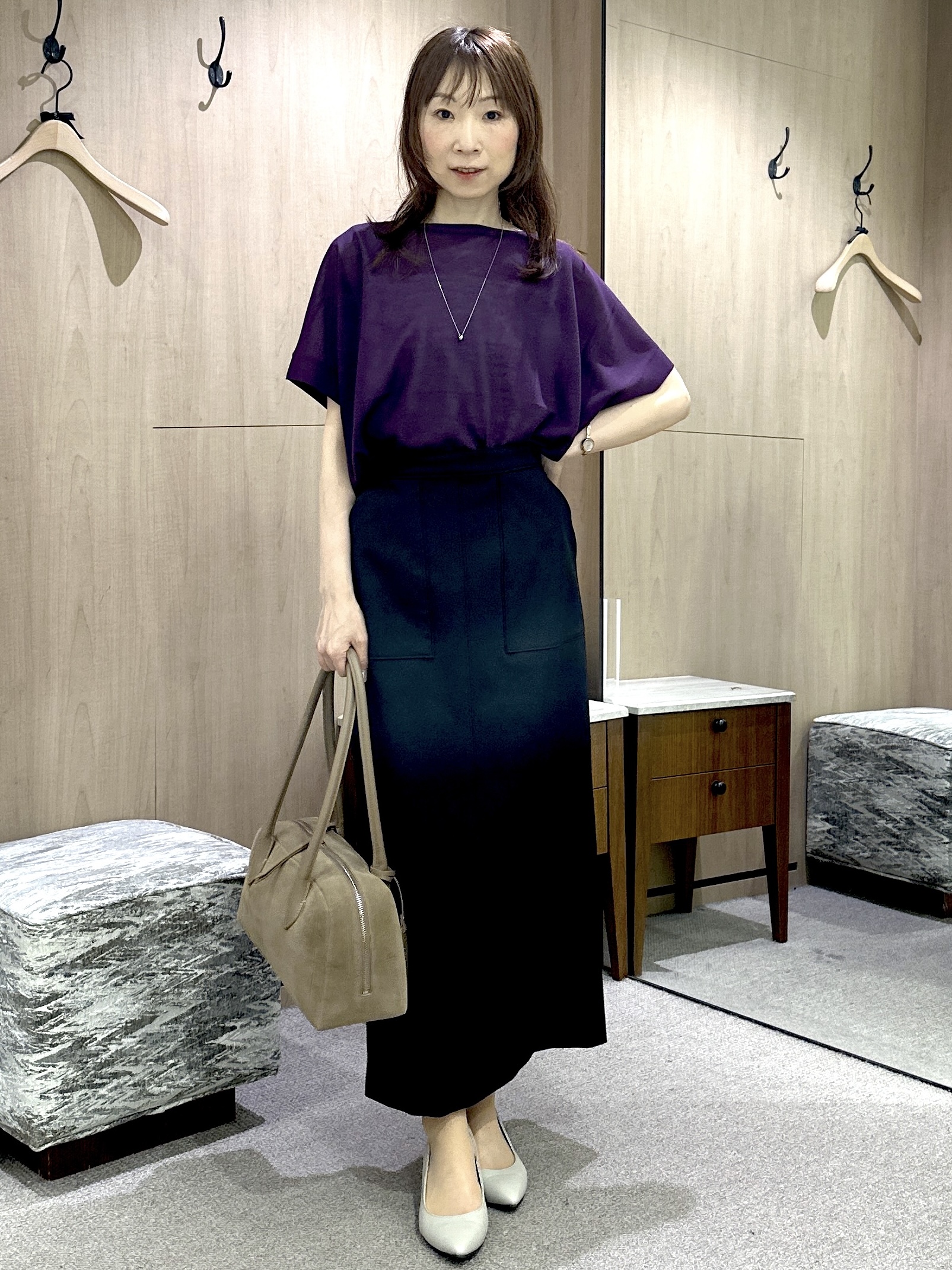 Miwaさんの「UNTITLED｜【アンサンブル可/品のある透け感】Tシャツ風ニットトップス」を使ったコーディネート