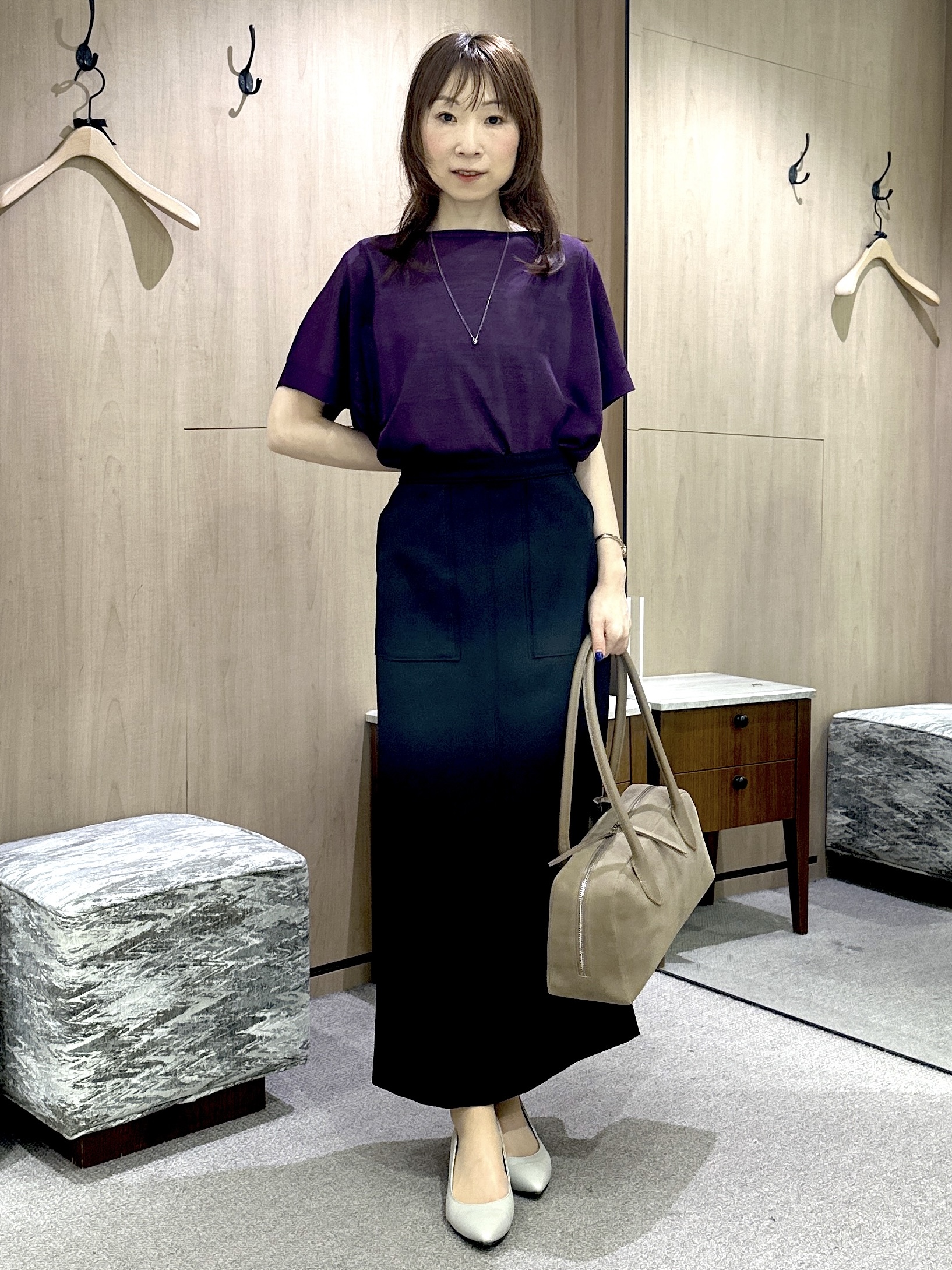Miwaさんの「UNTITLED｜【アンサンブル可/品のある透け感】Tシャツ風ニットトップス」を使ったコーディネート