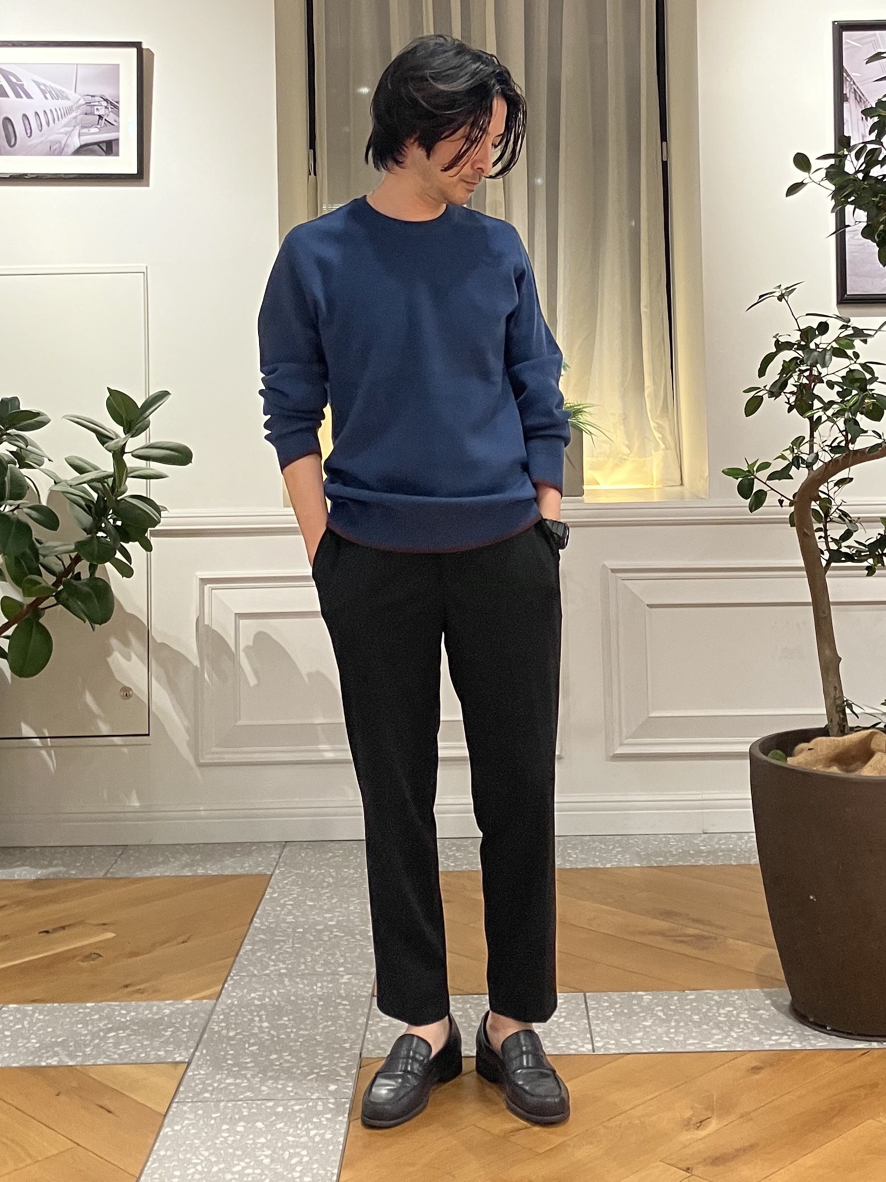 junyaさんの「DRESSTERIOR｜【6色展開/洗濯機可】コットンカシミヤ スムースニット」を使ったコーディネート