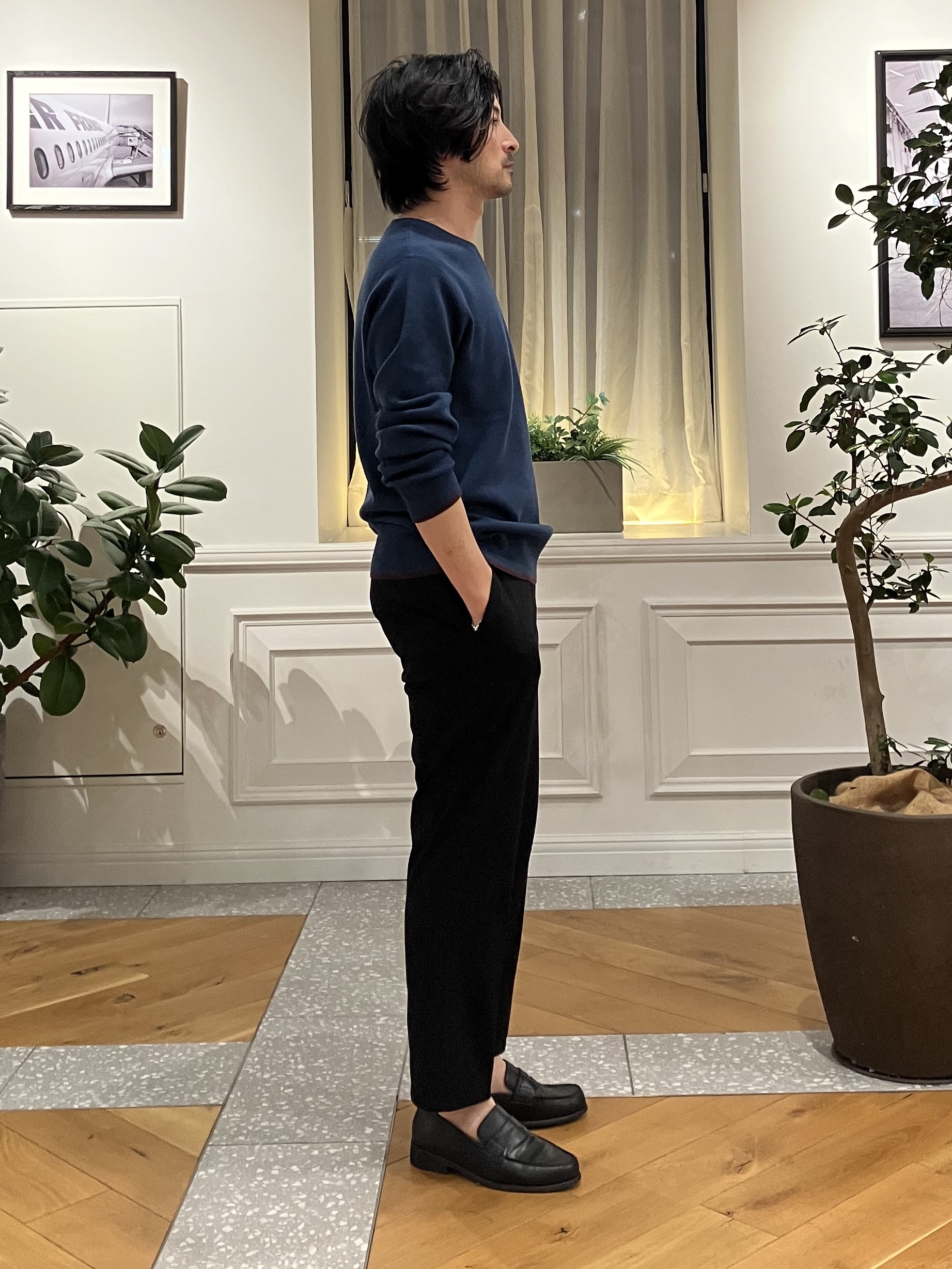 junyaさんの「DRESSTERIOR｜【6色展開/洗濯機可】コットンカシミヤ スムースニット」を使ったコーディネート