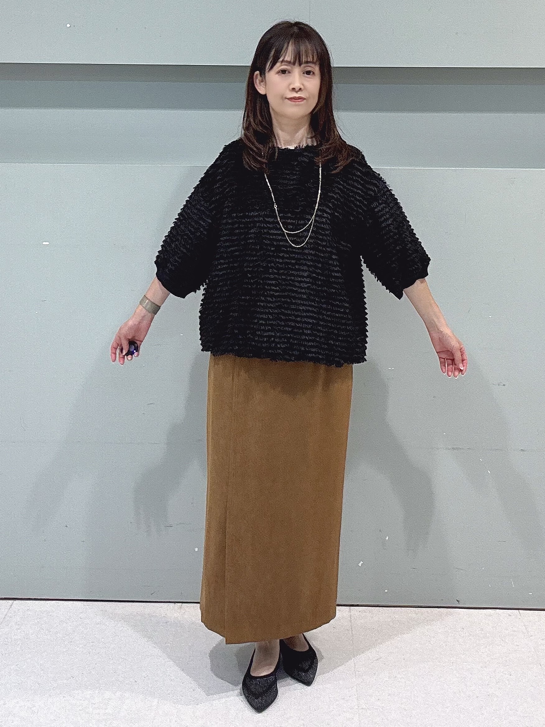 makiさんの「UNTITLED｜【秋映え/体型カバー】フェザージャガードプルオーバー」を使ったコーディネート