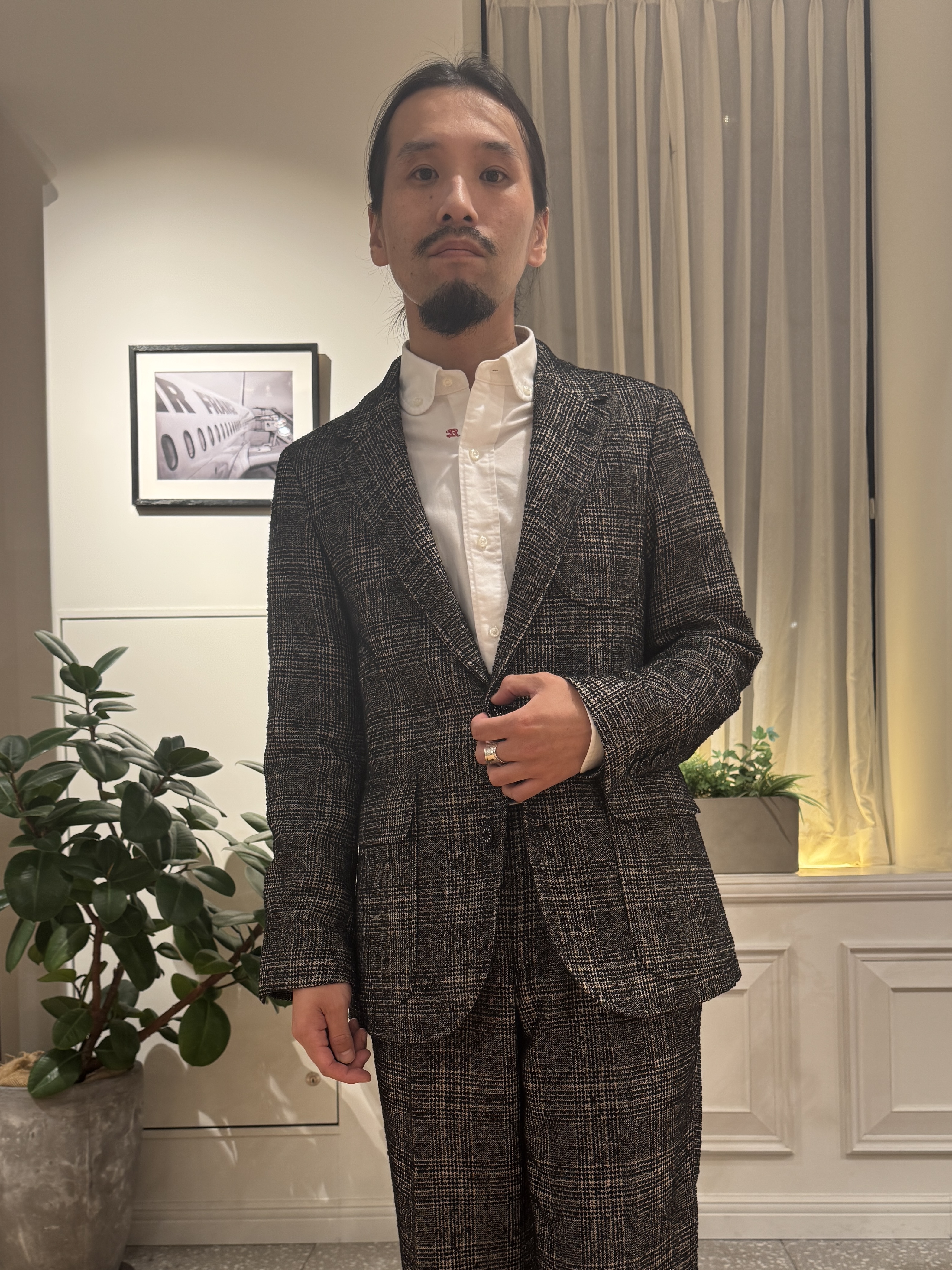 kawarataniさんの「DRESSTERIOR｜【セットアップ可】ループグレンチェック リラックスジャケット」を使ったコーディネート