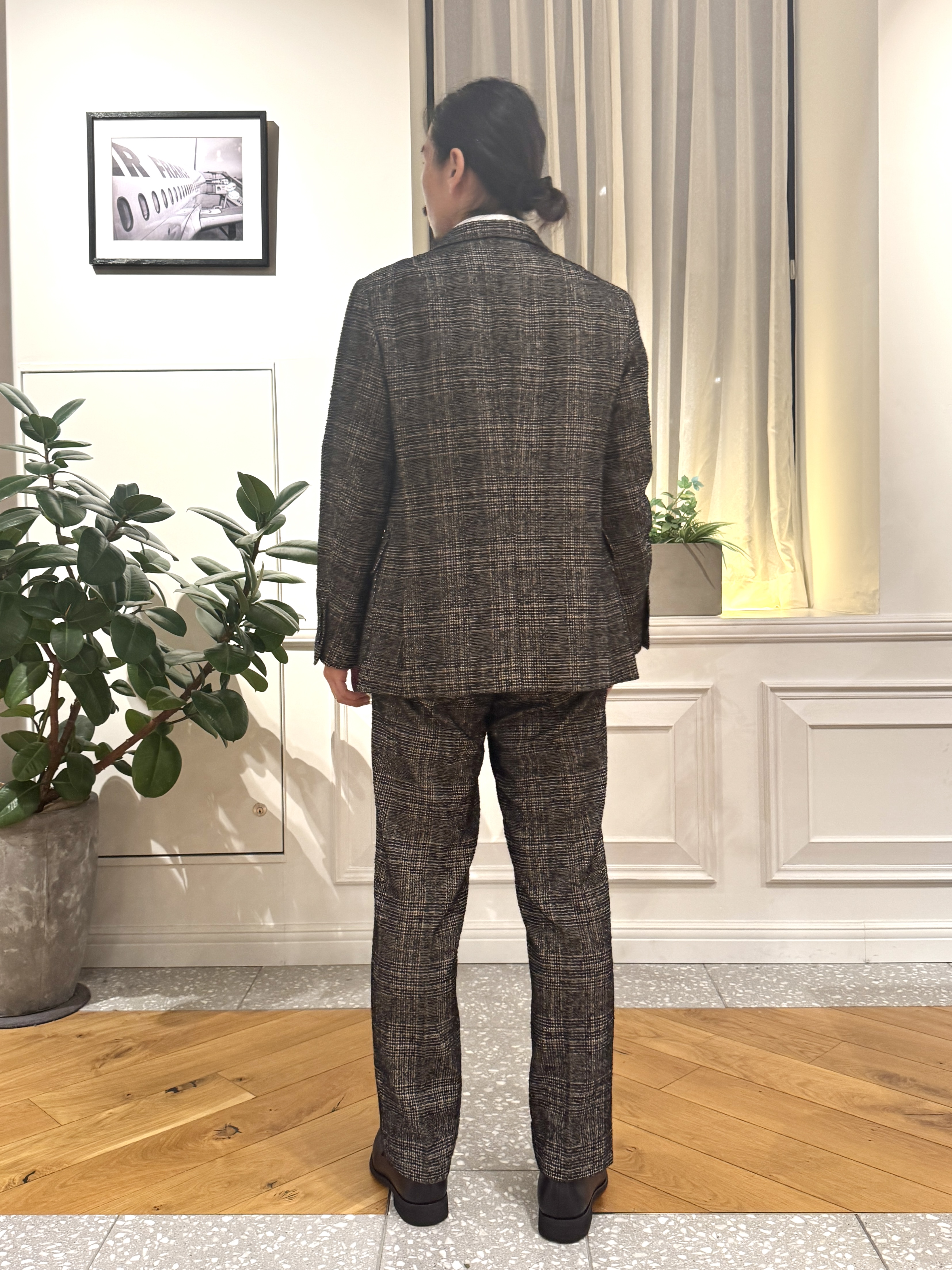 kawarataniさんの「DRESSTERIOR｜【セットアップ可】ループグレンチェック リラックスジャケット」を使ったコーディネート