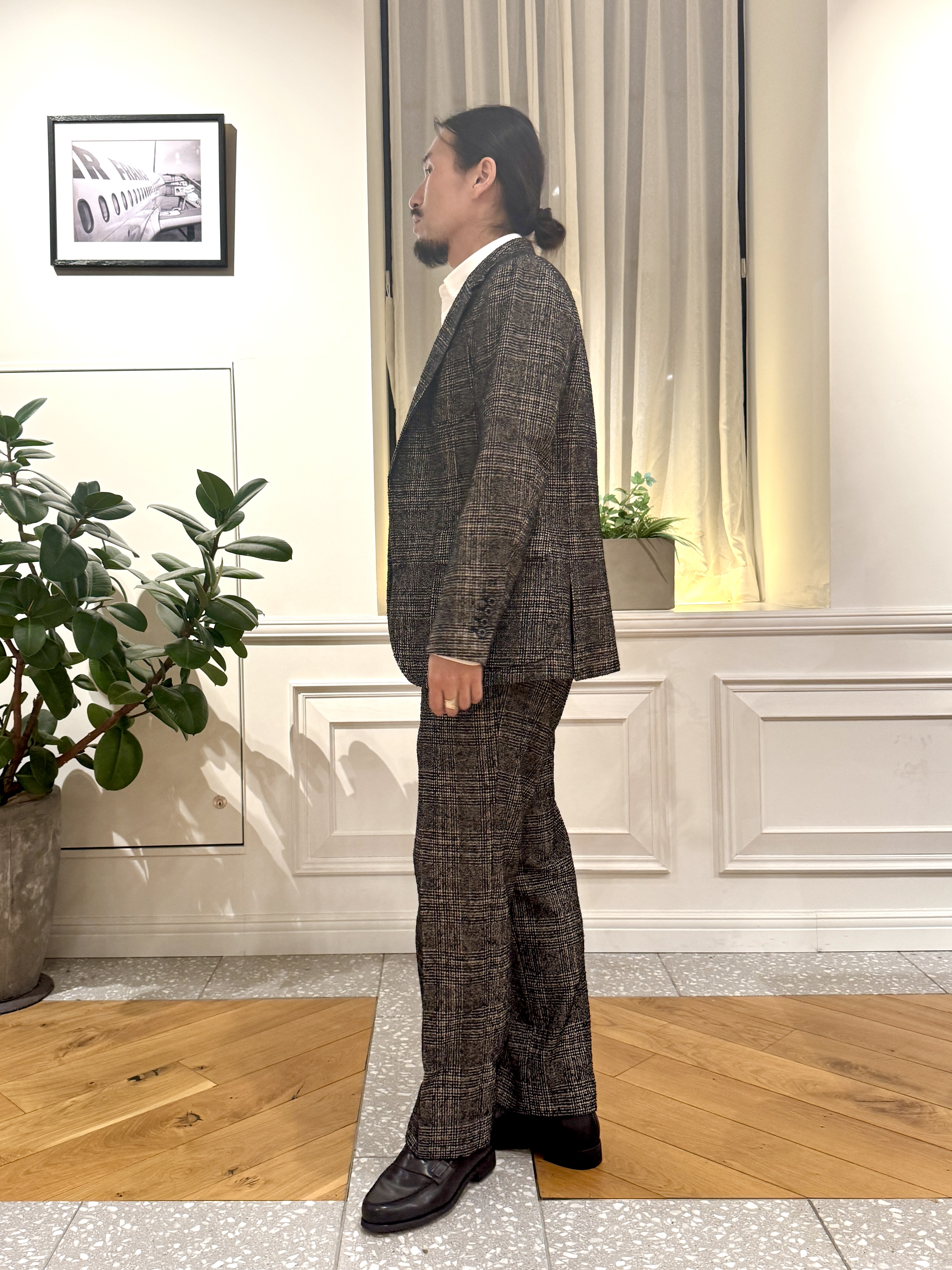 kawarataniさんの「DRESSTERIOR｜【セットアップ可】ループグレンチェック リラックスジャケット」を使ったコーディネート