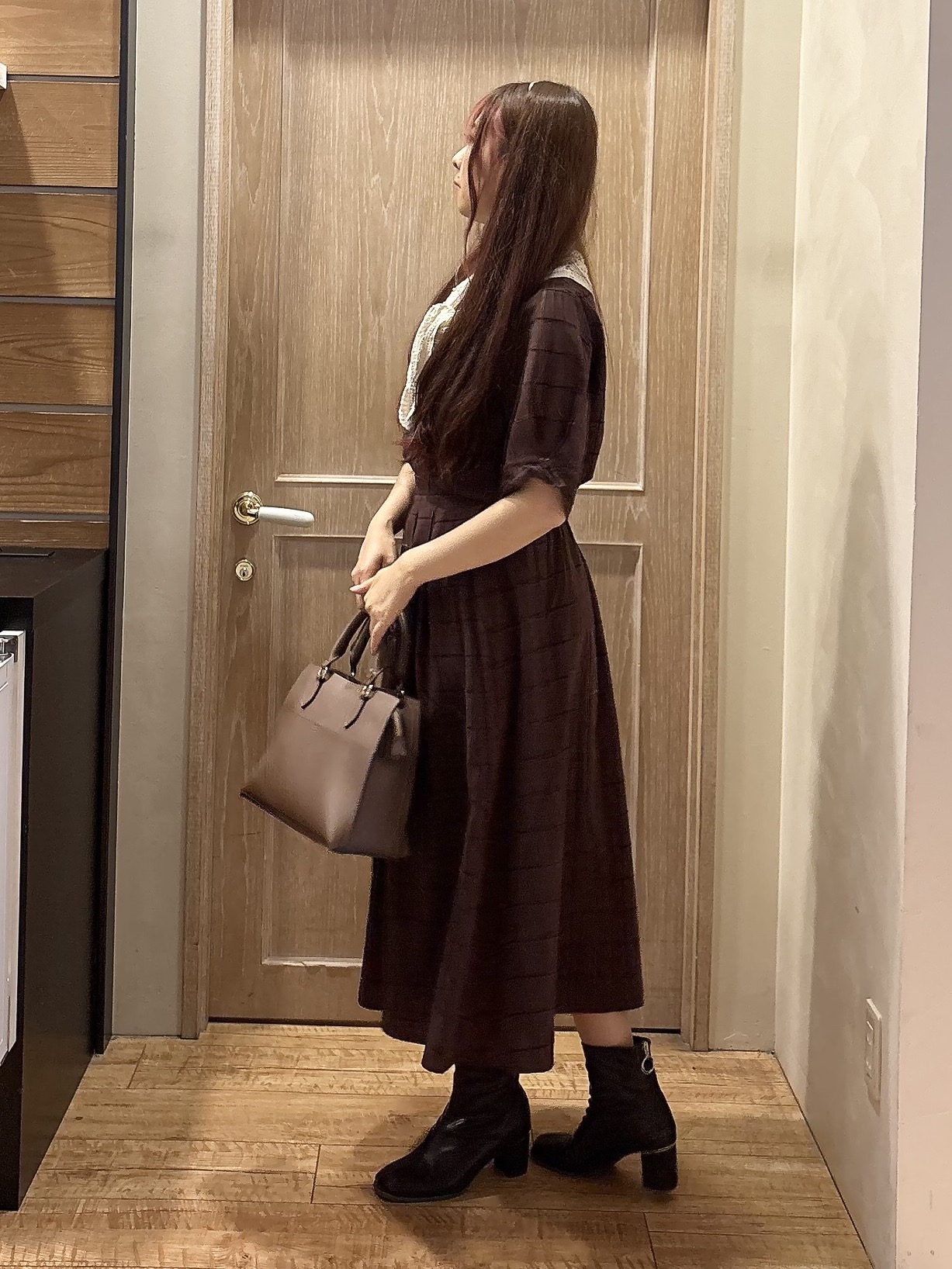 miiさんの「SHOO･LA･RUE｜【セットアップ可/S-LL】1枚で秋気分 モールチェックタックスリーブ ブラウス」を使ったコーディネート
