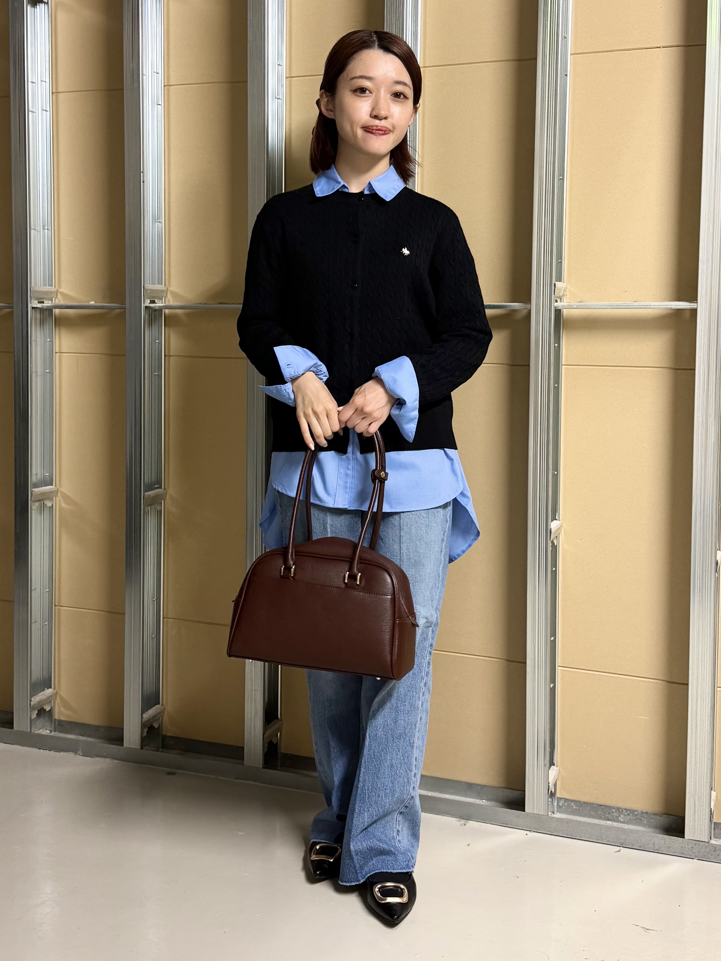 sahoさんの「THE SHOP TK｜POLO BCS/ケーブルクルーカーディガン」を使ったコーディネート