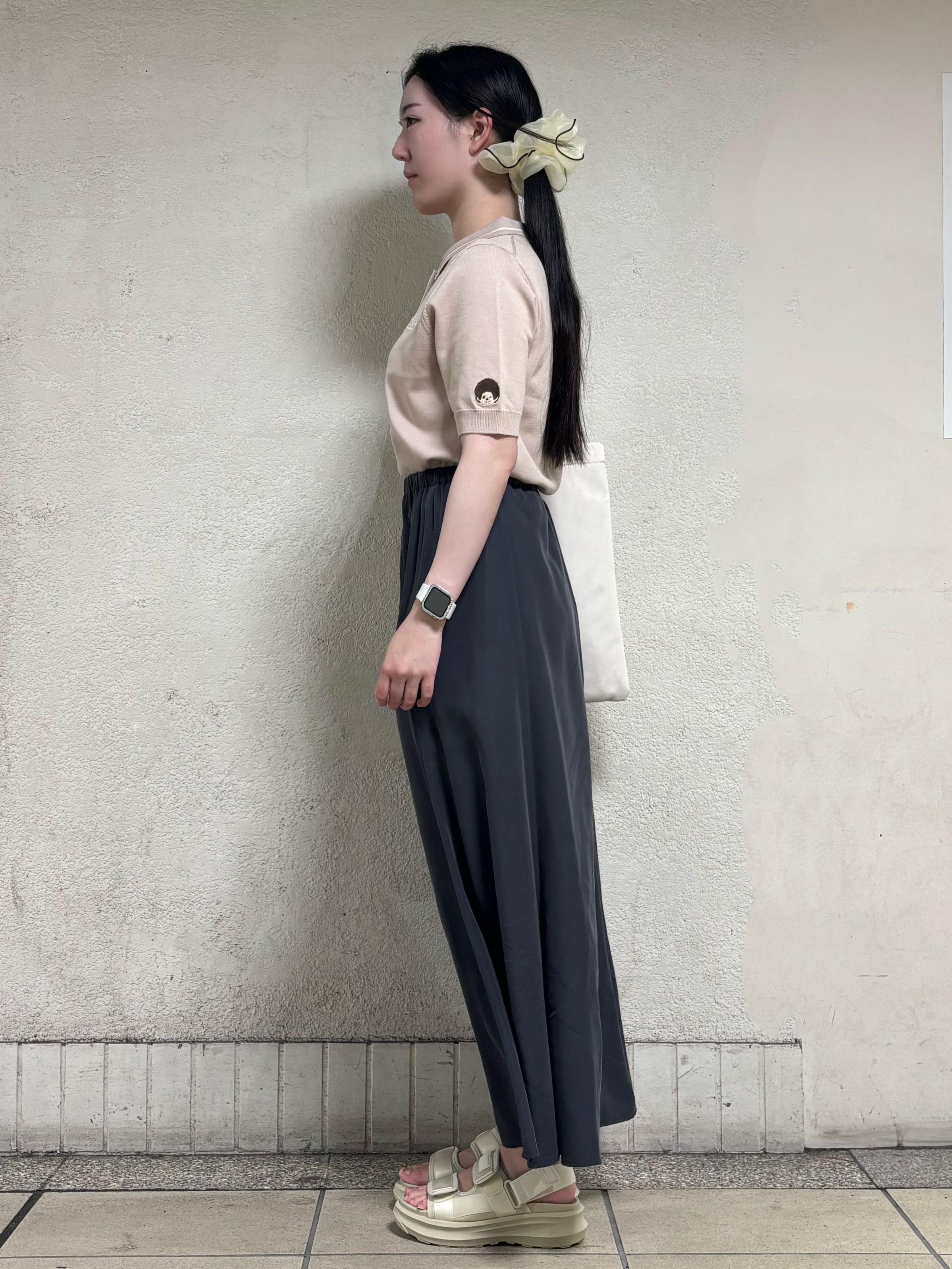 ささんの「OPAQUE.CLIP｜【モンチッチ】刺繍入りポロニット《洗濯機OK》」を使ったコーディネート