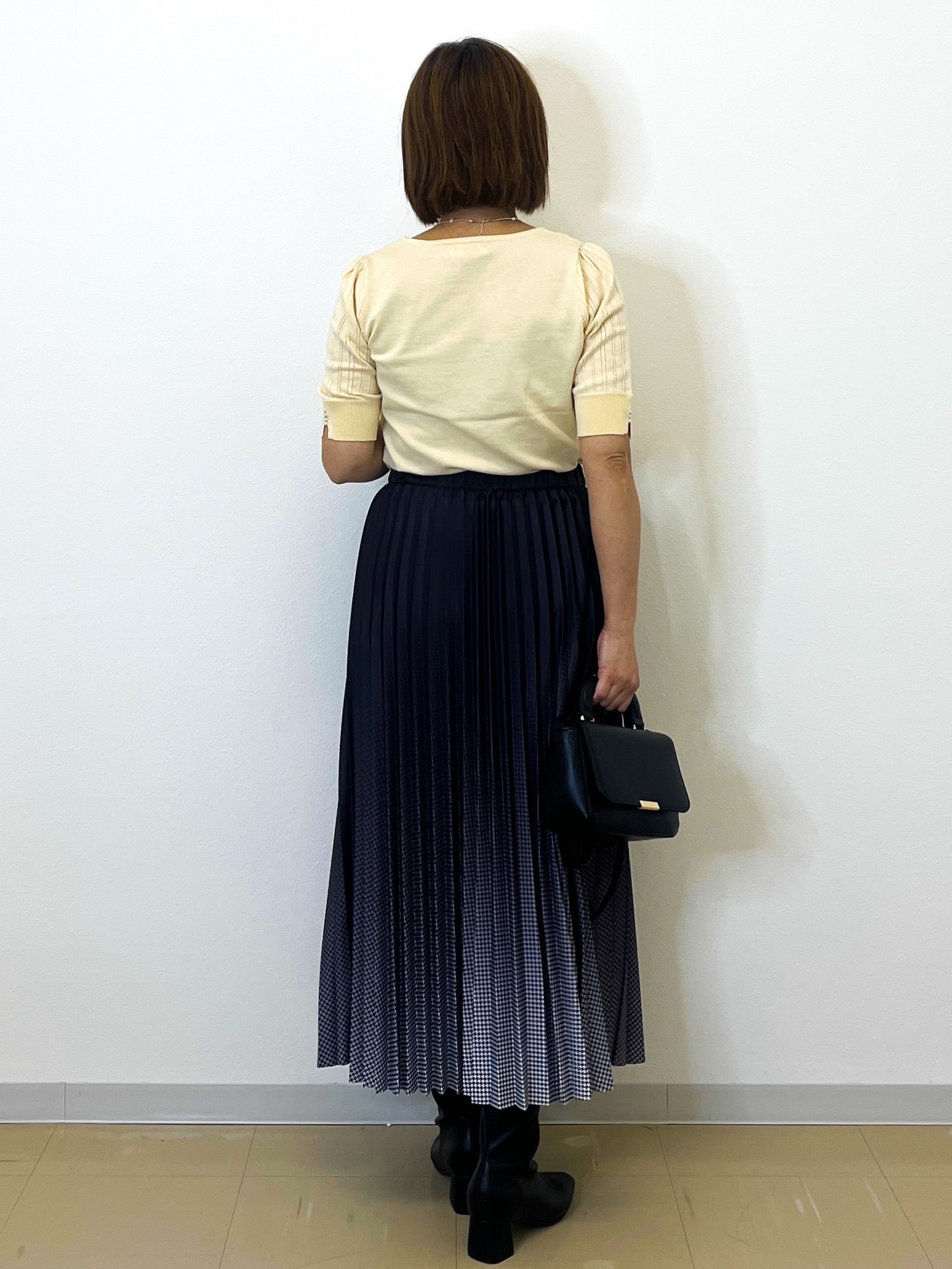 あずささんの「OPAQUE.CLIP｜透かし編み半袖ニット【洗濯機OK／抗ピル】」を使ったコーディネート