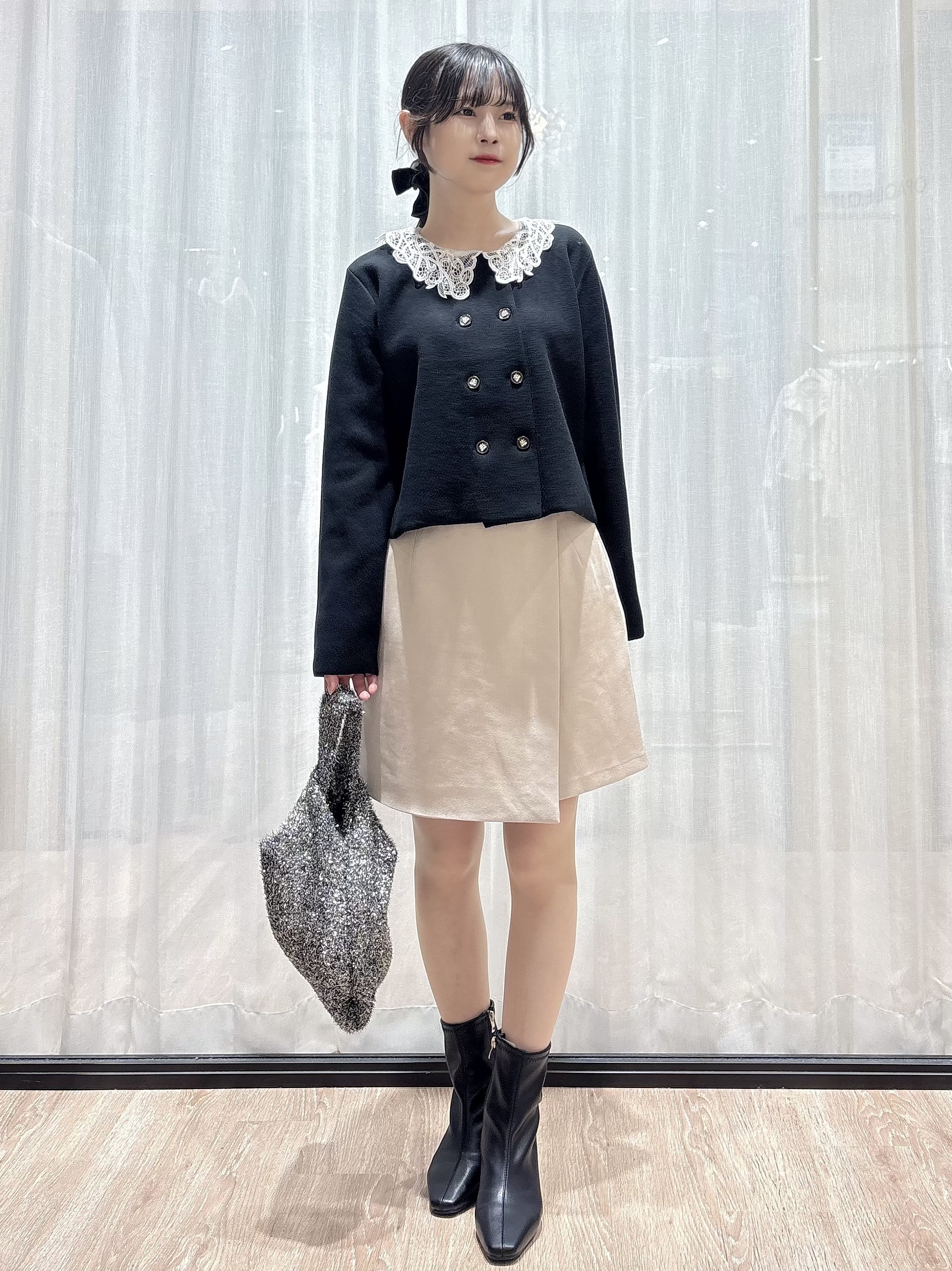 ぞうげさんの「OPAQUE.CLIP｜【2WAYで着回せる】レース衿ショートカーディガン《洗濯機OK》」を使ったコーディネート