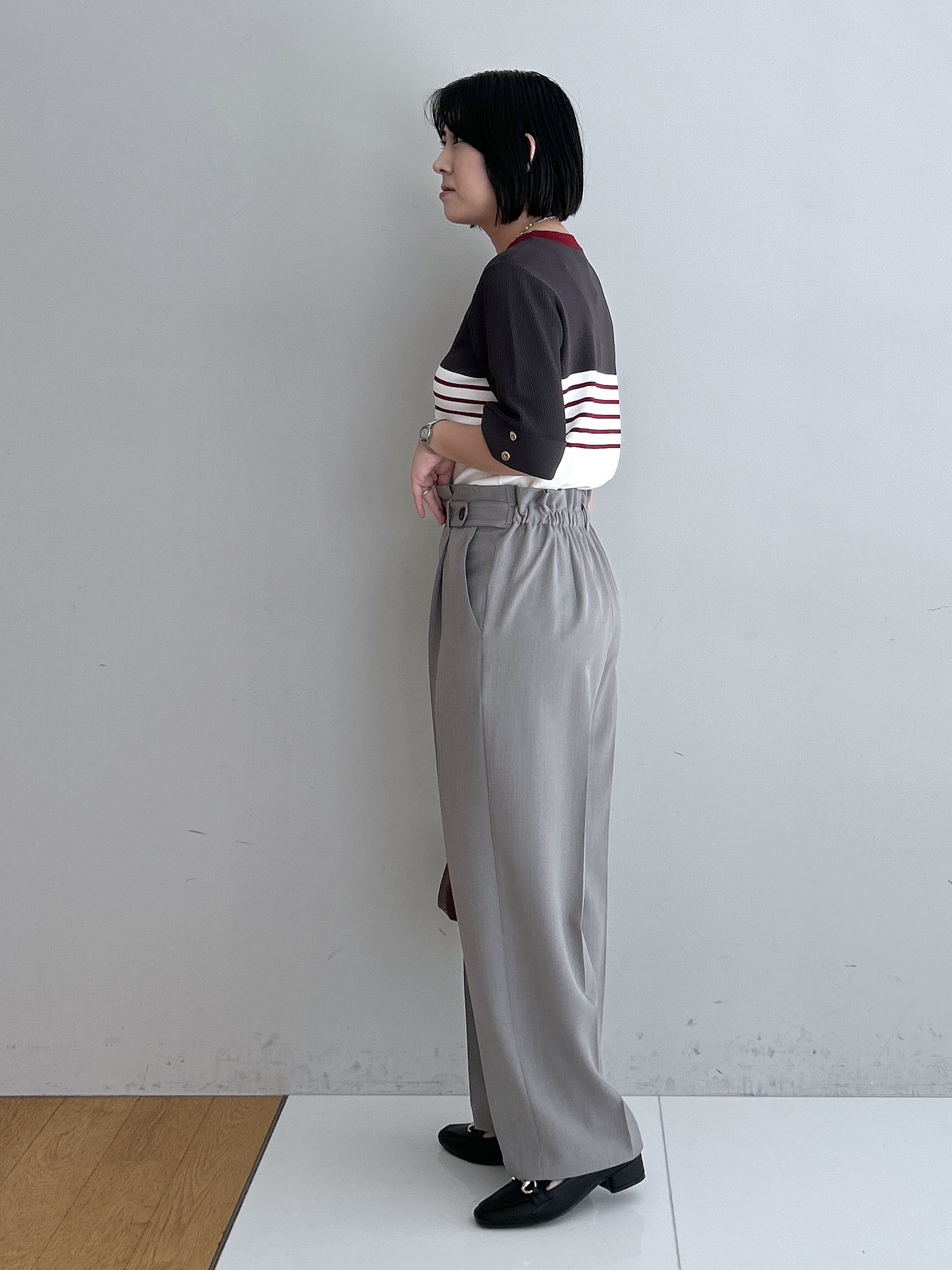 Hirokaさんの「grove｜新色追加！【シリーズ累計36万枚/名品ニット】やわらかドライタッチ 袖メッシュ編みニット」を使ったコーディネート