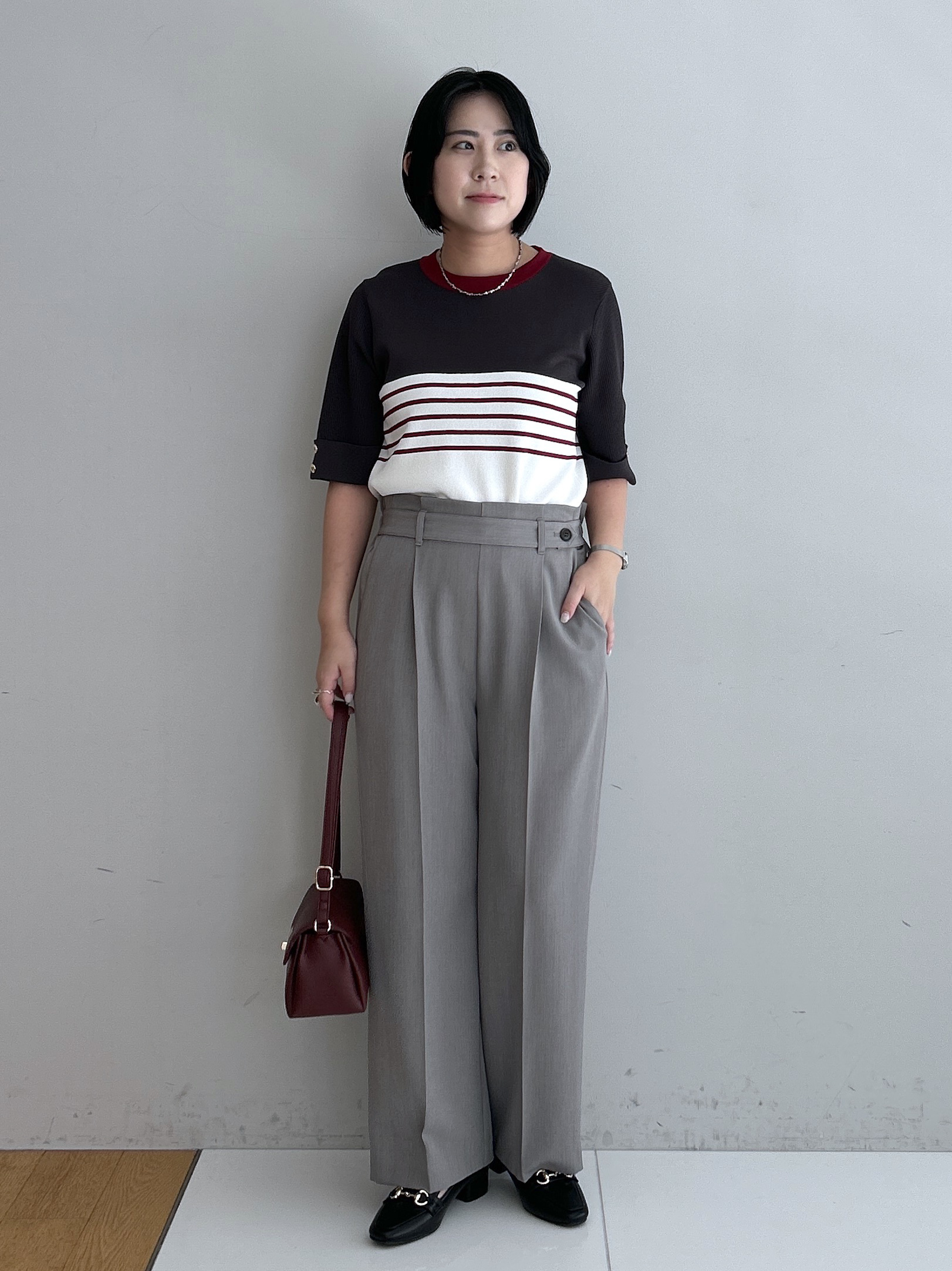Hirokaさんの「grove｜新色追加！【シリーズ累計36万枚/名品ニット】やわらかドライタッチ 袖メッシュ編みニット」を使ったコーディネート