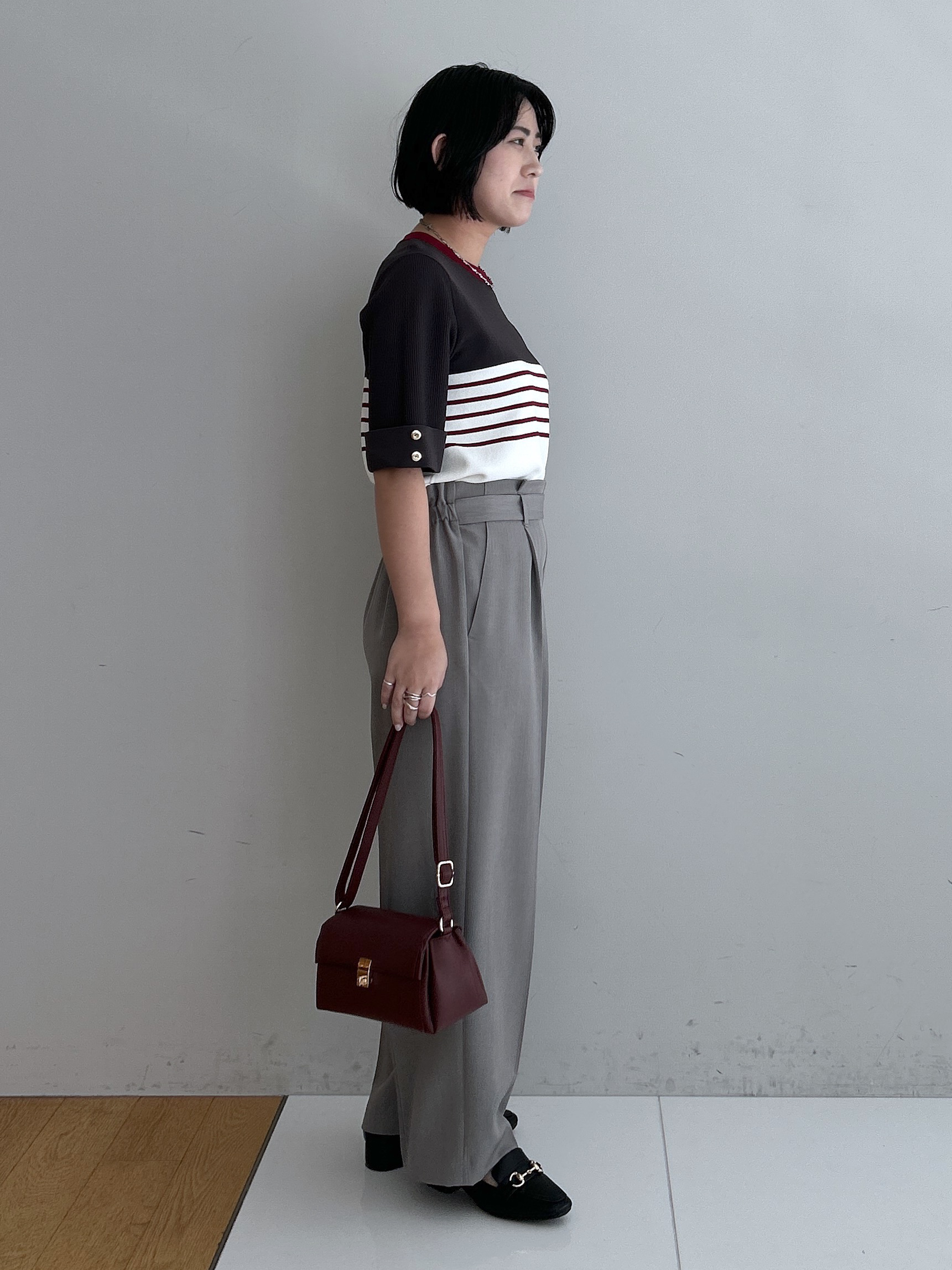 Hirokaさんの「grove｜新色追加！【シリーズ累計36万枚/名品ニット】やわらかドライタッチ 袖メッシュ編みニット」を使ったコーディネート