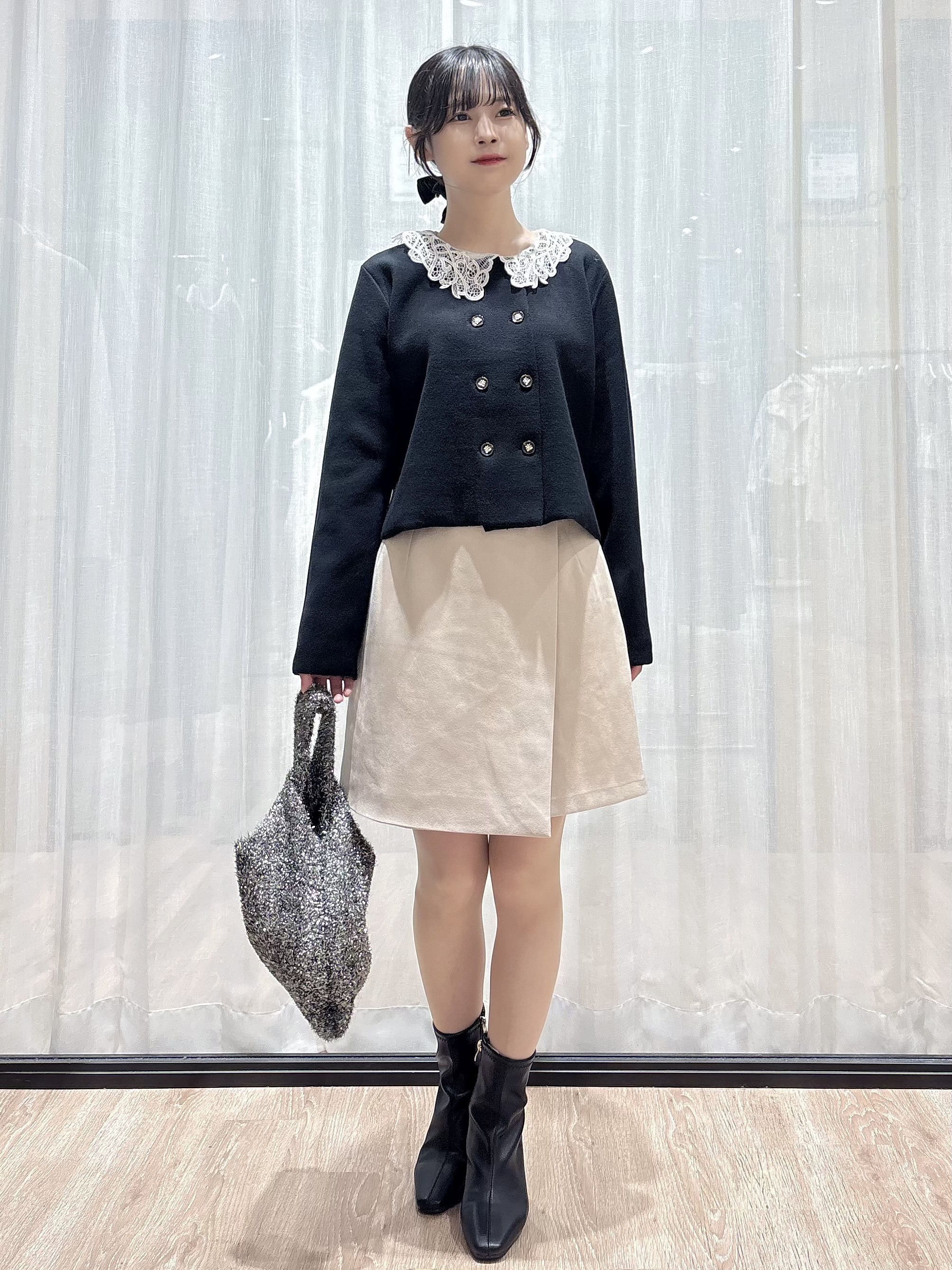 ぞうげさんの「OPAQUE.CLIP｜【2WAYで着回せる】レース衿ショートカーディガン《洗濯機OK》」を使ったコーディネート