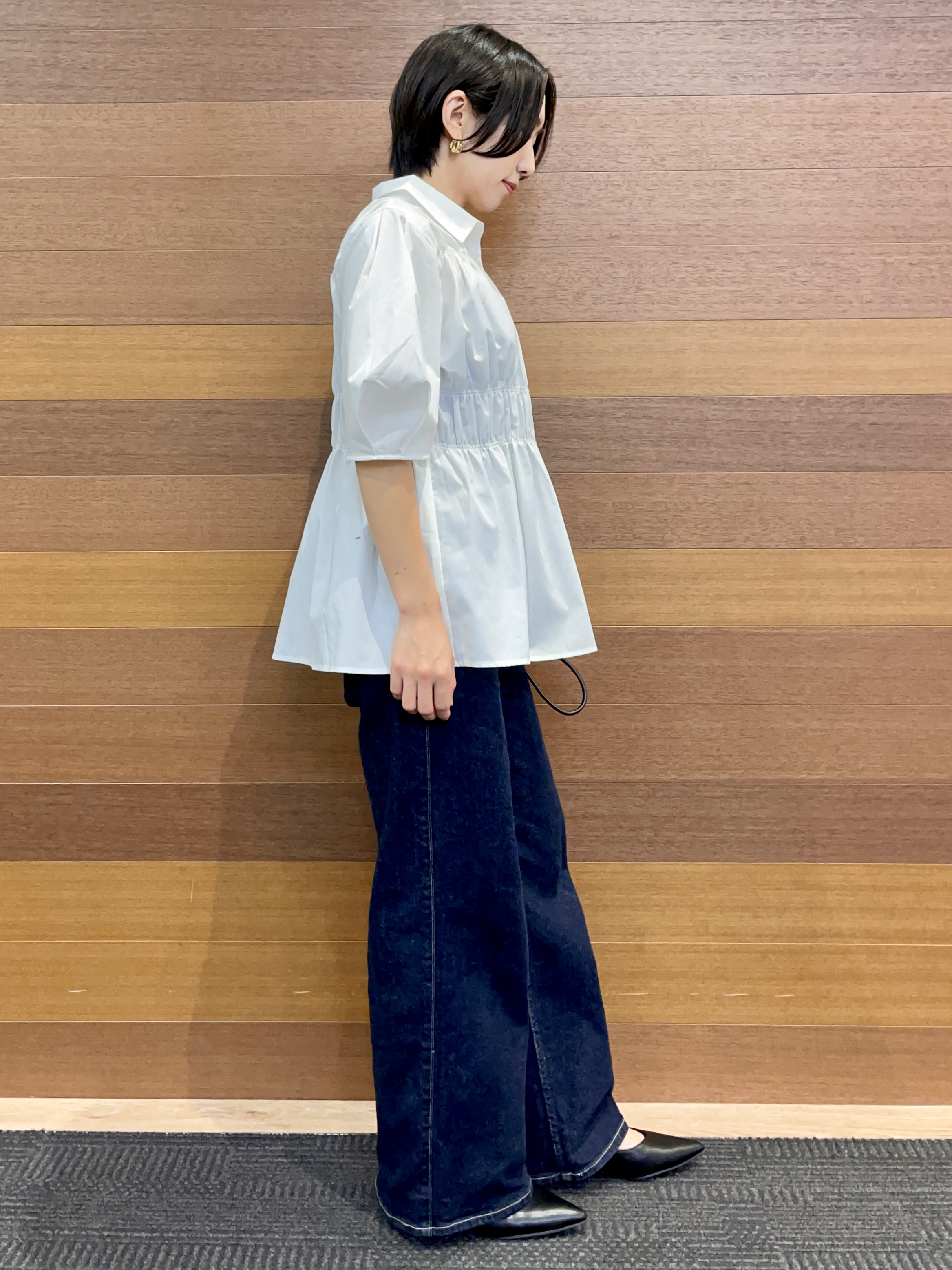 umiさんの「OPAQUE.CLIP｜シャーリングブラウス【洗濯機OK】」を使ったコーディネート