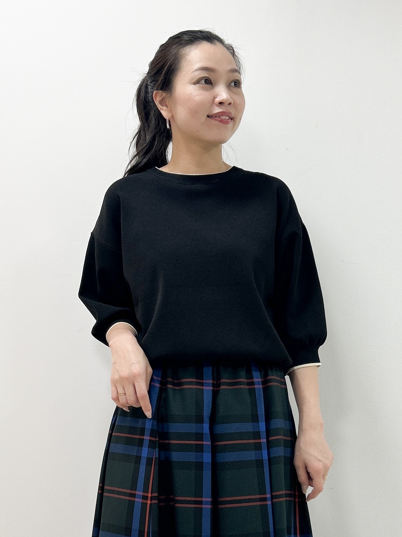 Kaiさんの「Dessin｜【UVカット/洗濯機OK】6分袖配色ニット」を使ったコーディネート