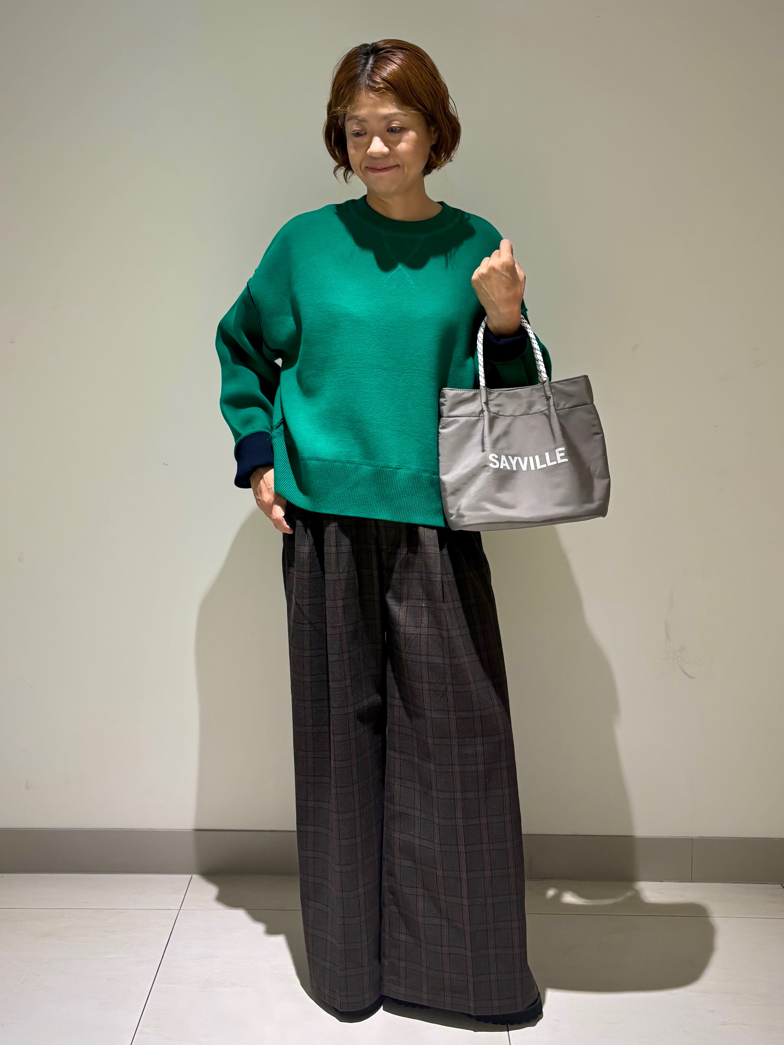 Haruさんの「Dessin｜【洗濯機OK/XS-L】配色リバーシブル コットンジャカード クルーネックニット」を使ったコーディネート