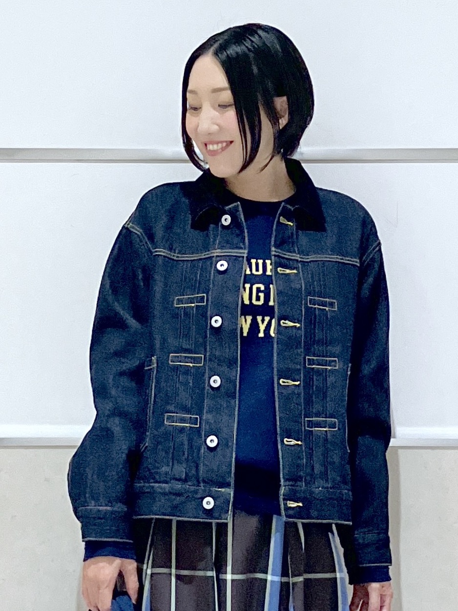 eriko さんの「Dessin｜【店頭人気/洗える/秋羽織り】衿コーデュロイデニムジャケット」を使ったコーディネート