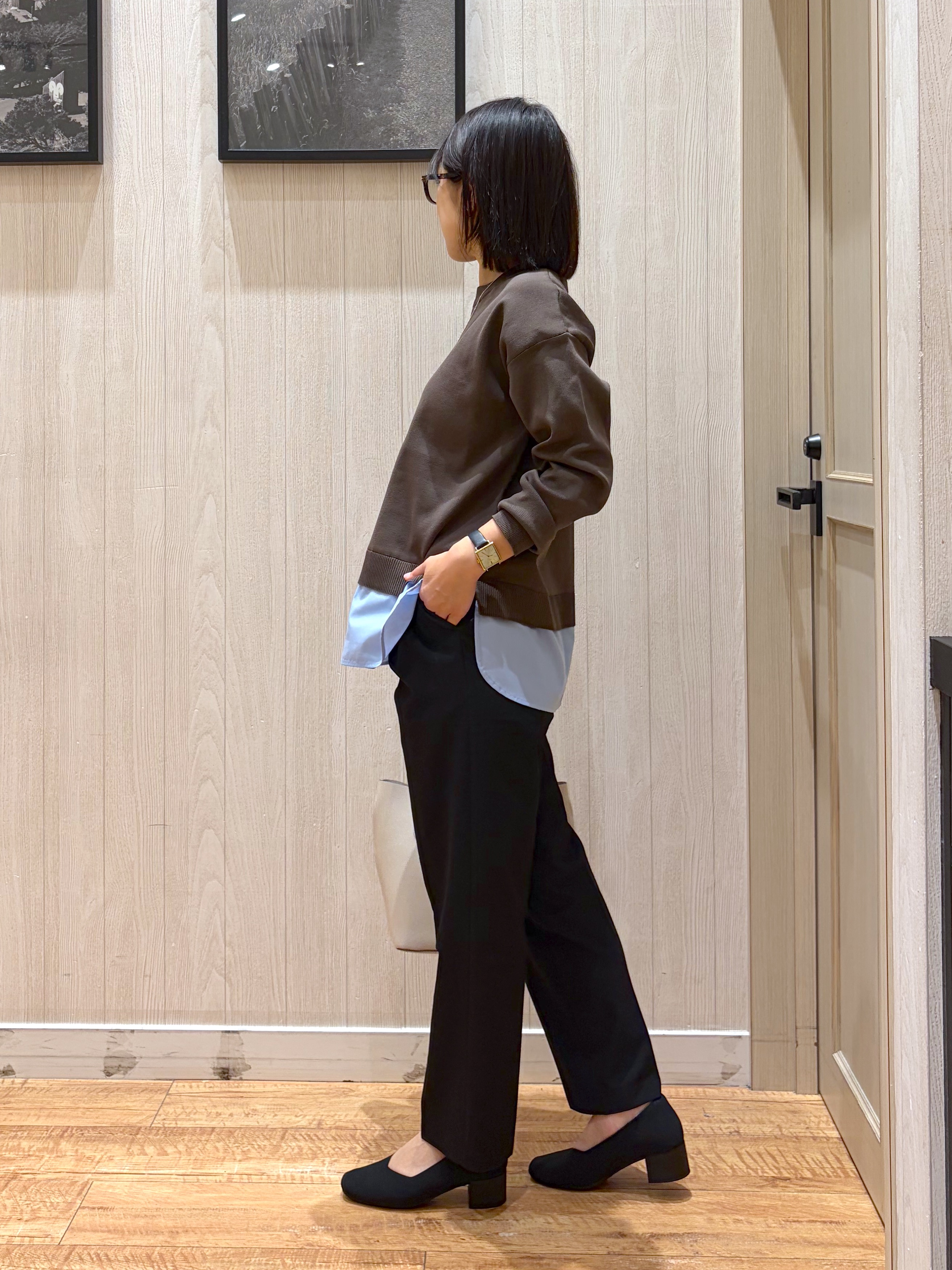 shirayuuuさんの「SHOO･LA･RUE｜【S-LL】着るだけできまる シャツレイヤード風 スポンディッシュニット」を使ったコーディネート