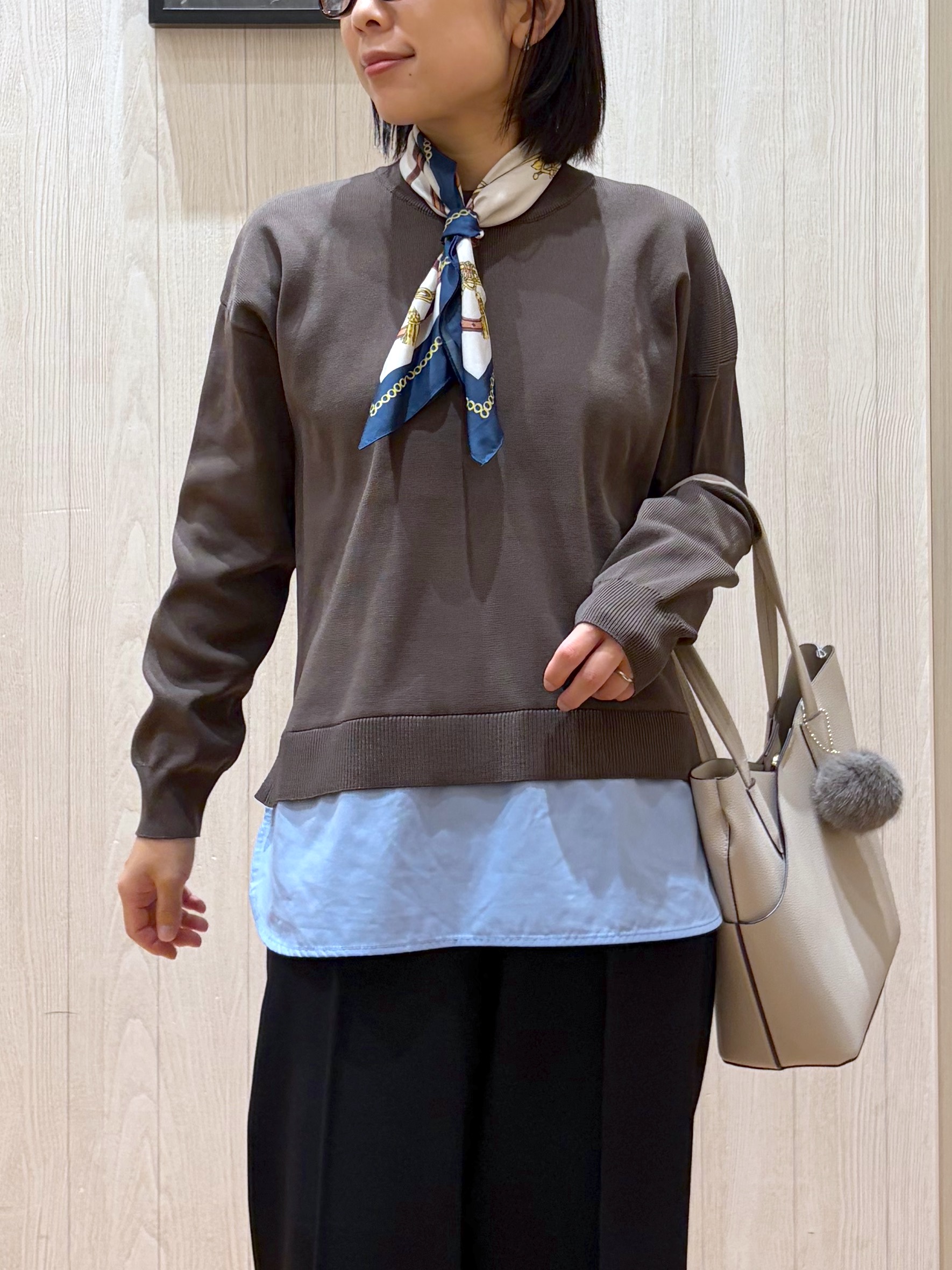 shirayuuuさんの「SHOO･LA･RUE｜【S-LL】着るだけできまる シャツレイヤード風 スポンディッシュニット」を使ったコーディネート