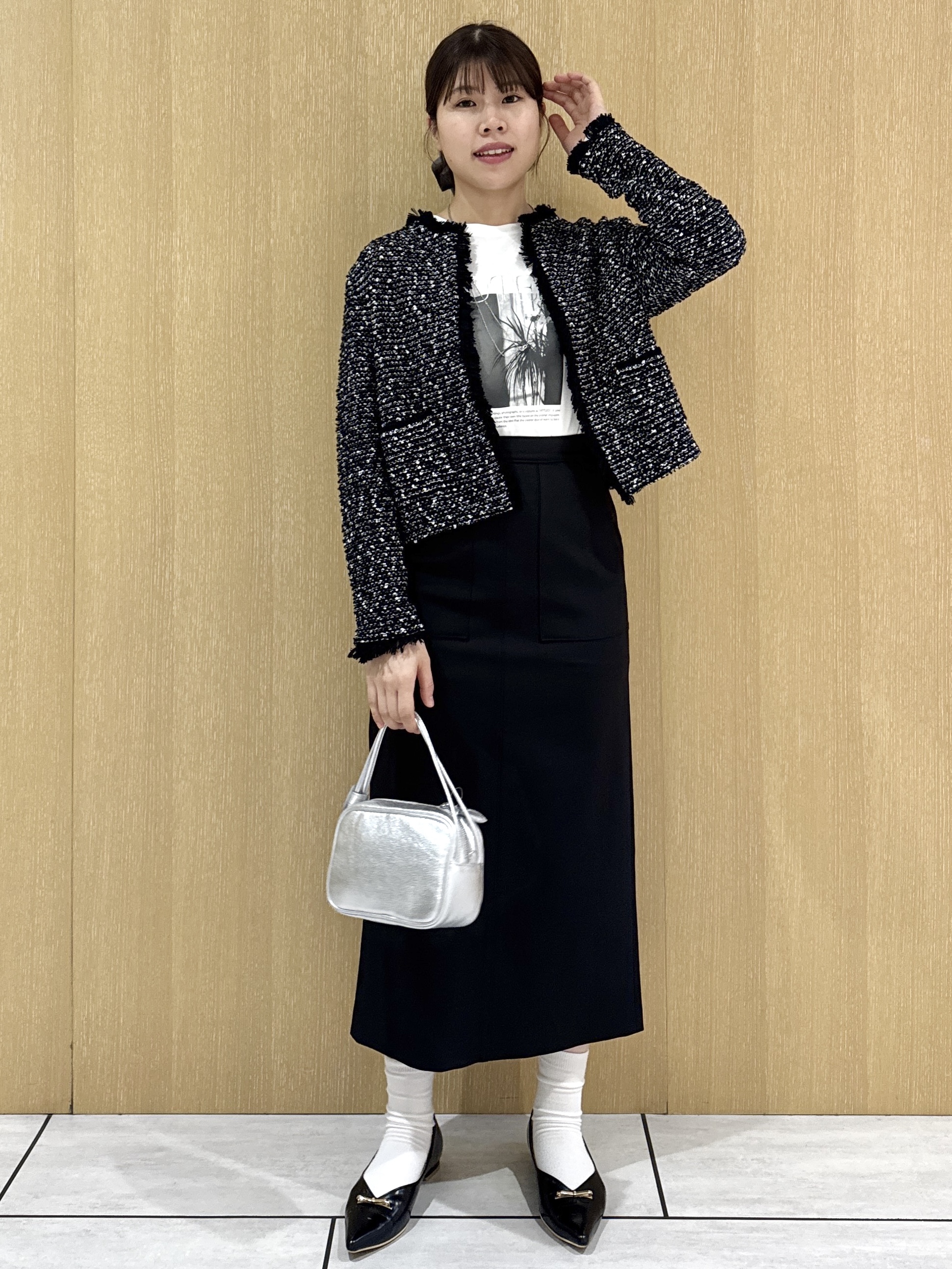 nanaさんの「UNTITLED｜【ジャケットライク/秋羽織り】ファンシーヤーンツイードニットカーディガン」を使ったコーディネート