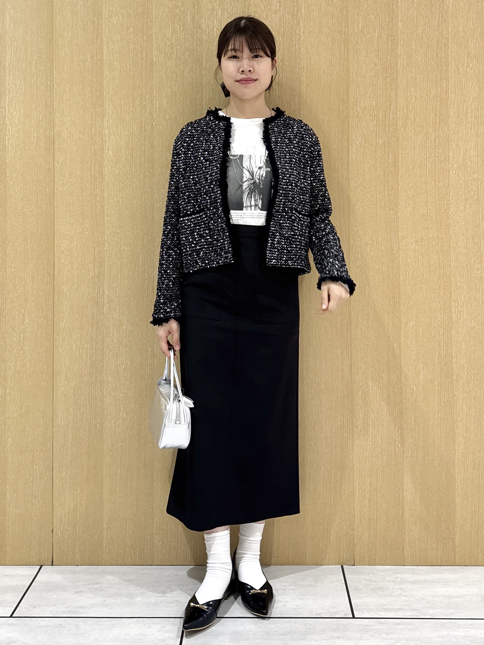 nanaさんの「UNTITLED｜【ジャケットライク/秋羽織り】ファンシーヤーンツイードニットカーディガン」を使ったコーディネート