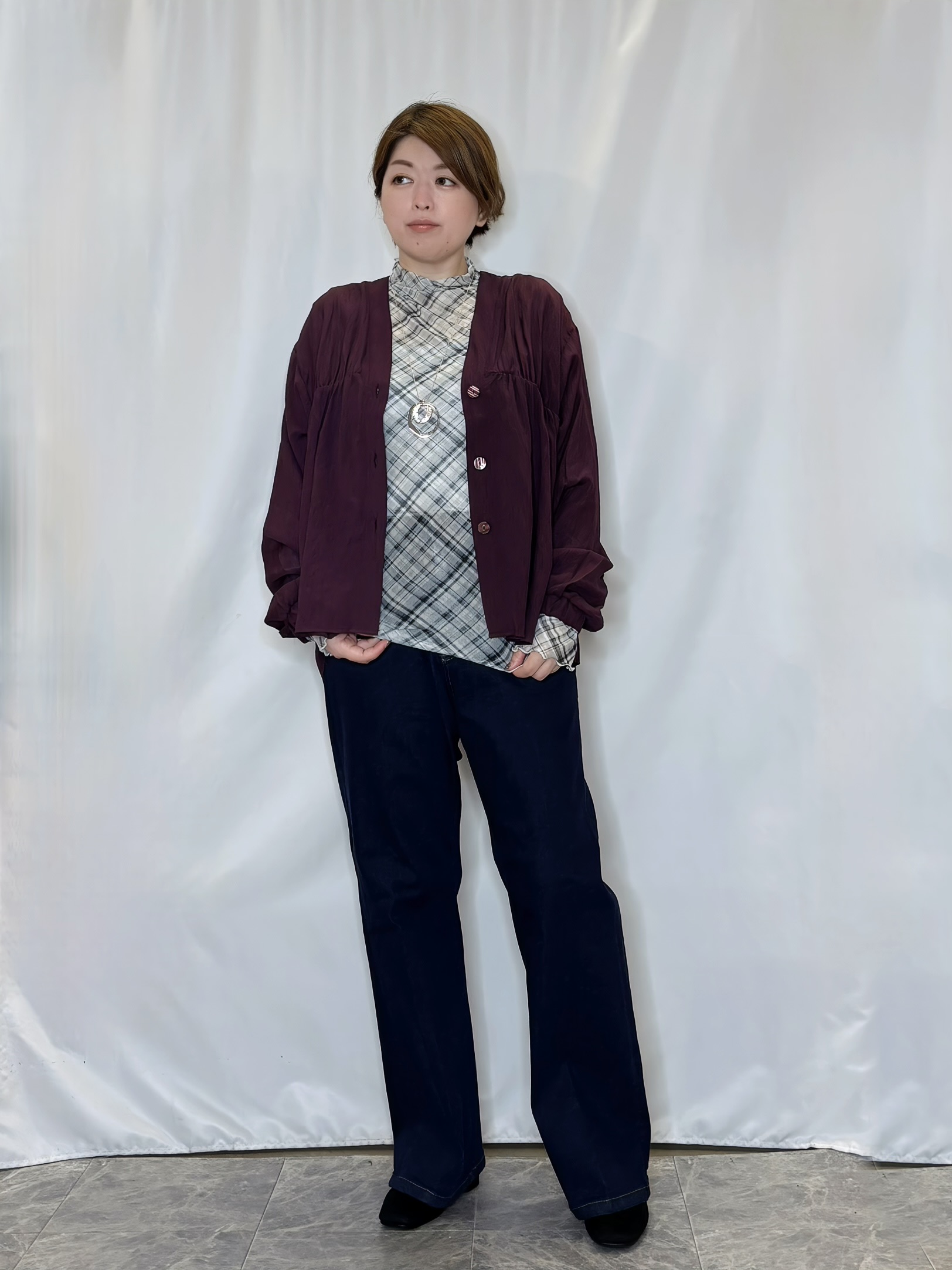 たみさんの「SHOO･LA･RUE｜【S-LL/洗濯機可】着痩せシルエット シャーリングシャツカーディガン」を使ったコーディネート