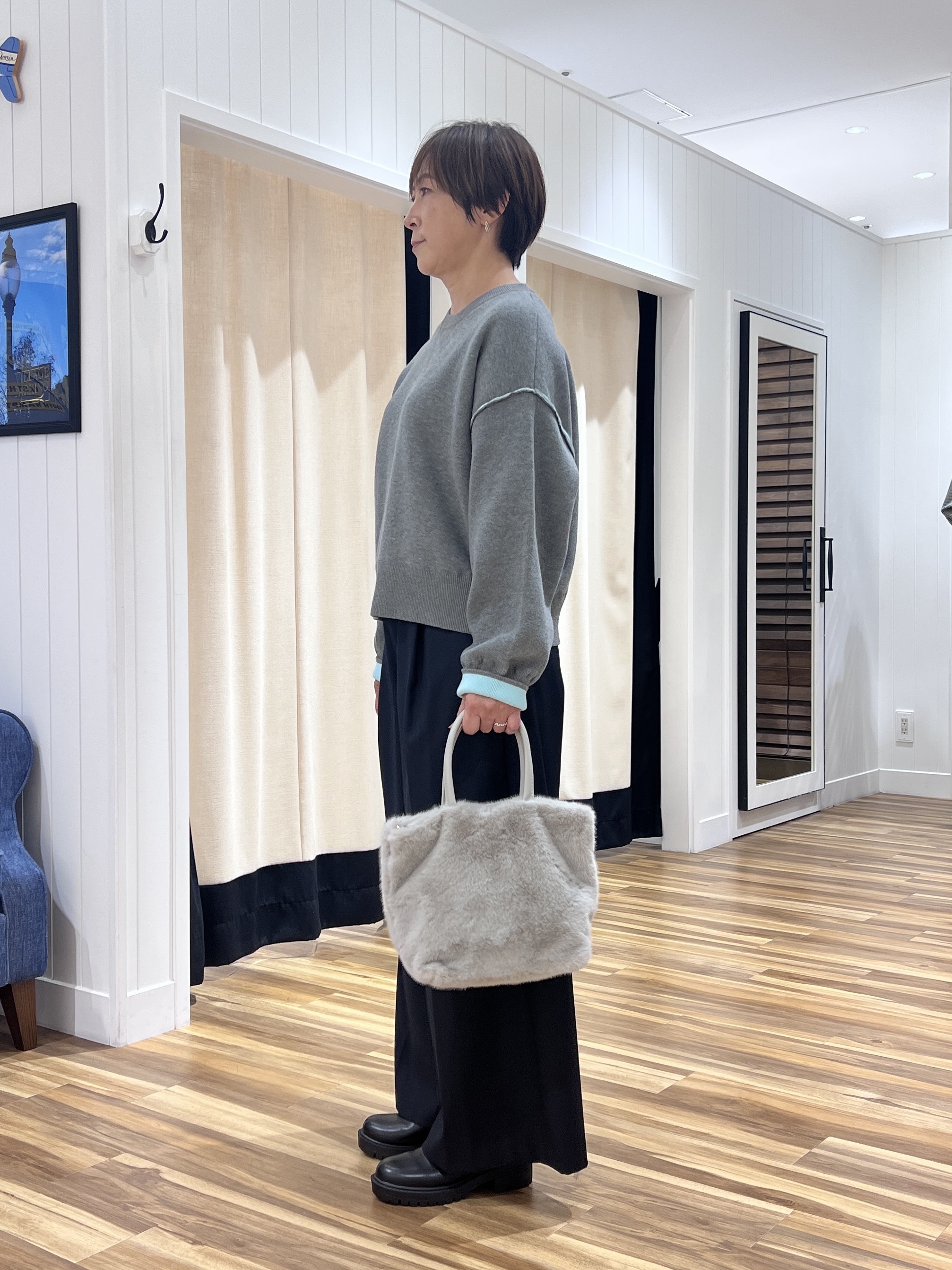 haruさんの「Dessin｜【洗濯機OK/XS-L】配色リバーシブル コットンジャカード クルーネックニット」を使ったコーディネート