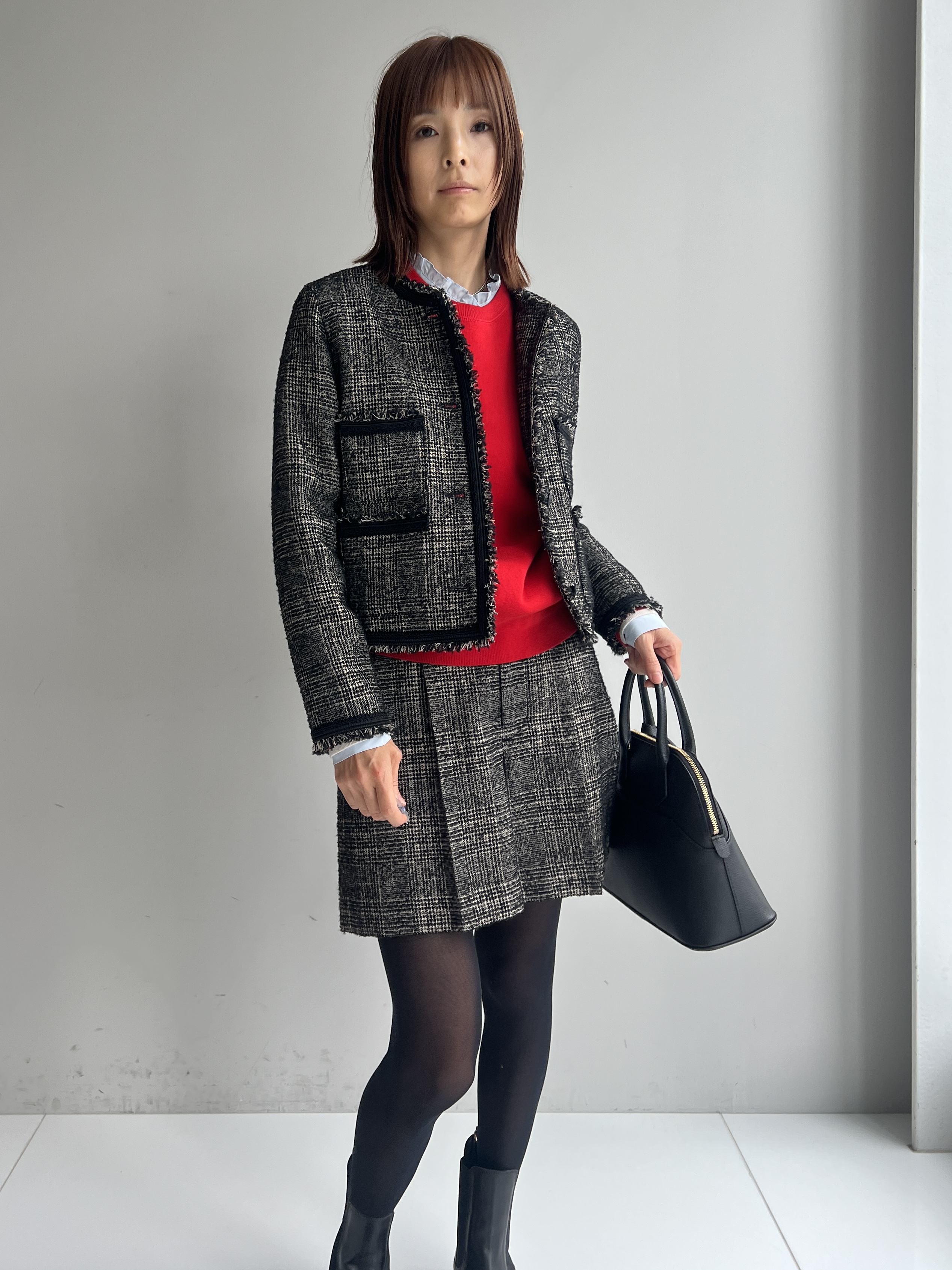 misaさんの「DRESSTERIOR｜【セットアップ可】ループグレンチェックノーカラージャケット」を使ったコーディネート