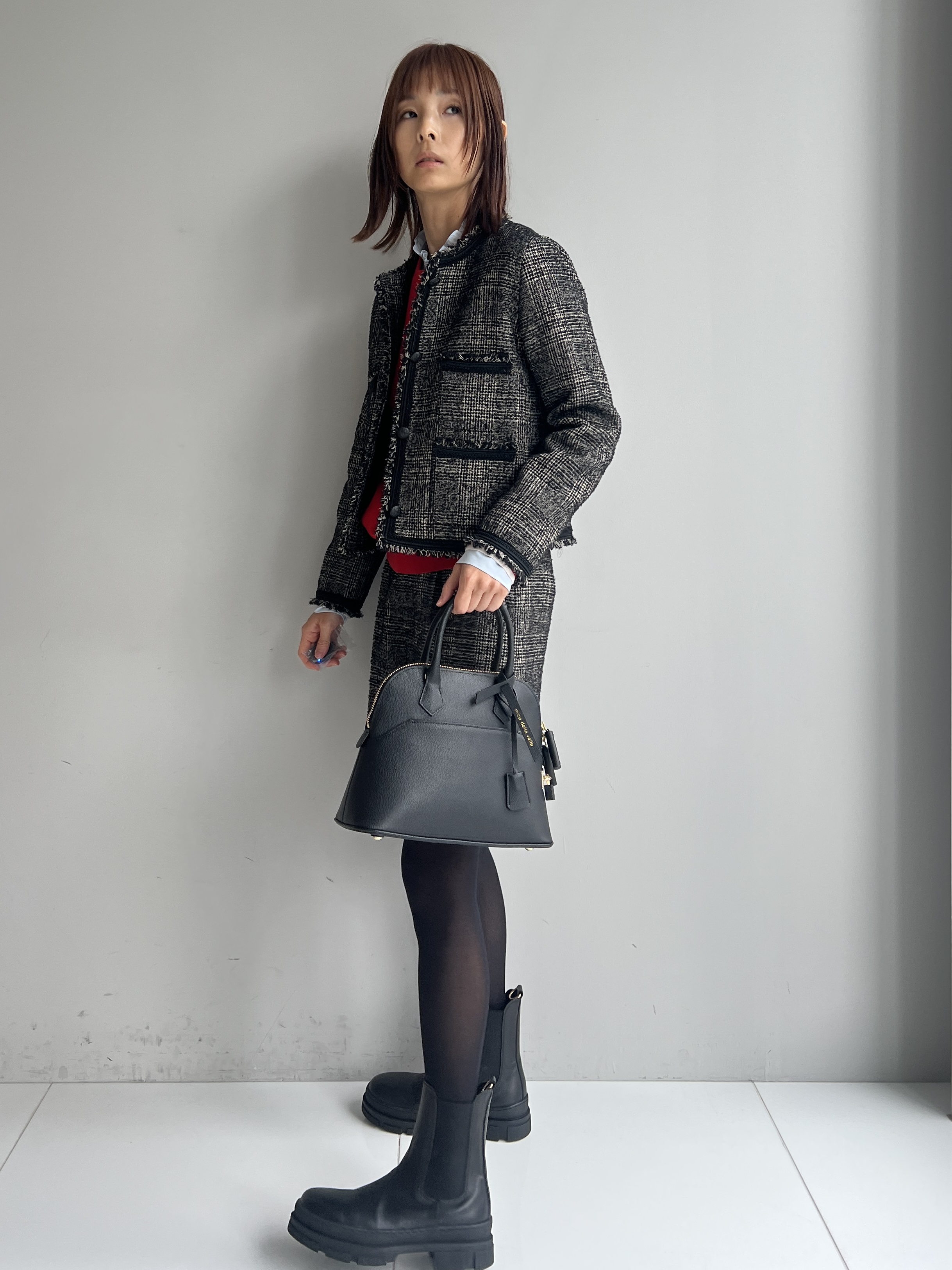 misaさんの「DRESSTERIOR｜【セットアップ可】ループグレンチェックノーカラージャケット」を使ったコーディネート