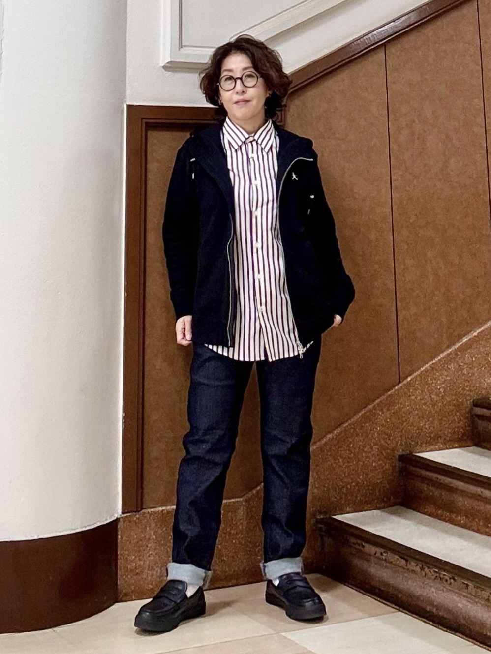 のぐみさんの「TAKEO KIKUCHI｜【BOWLER HAT LABEL】ジップアップ スウェットパーカー」を使ったコーディネート
