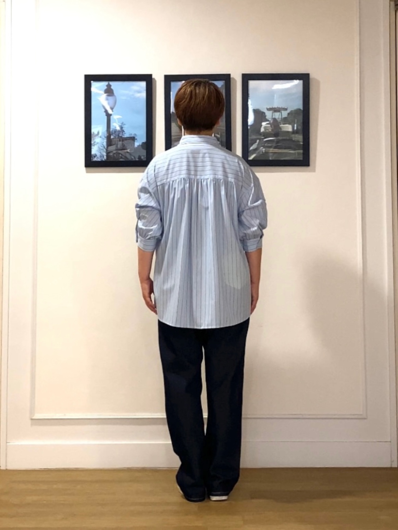 Hiroさんの「Dessin｜【秋羽織り/洗濯機OK】ギャザースリーブストライプシャツ6分袖」を使ったコーディネート